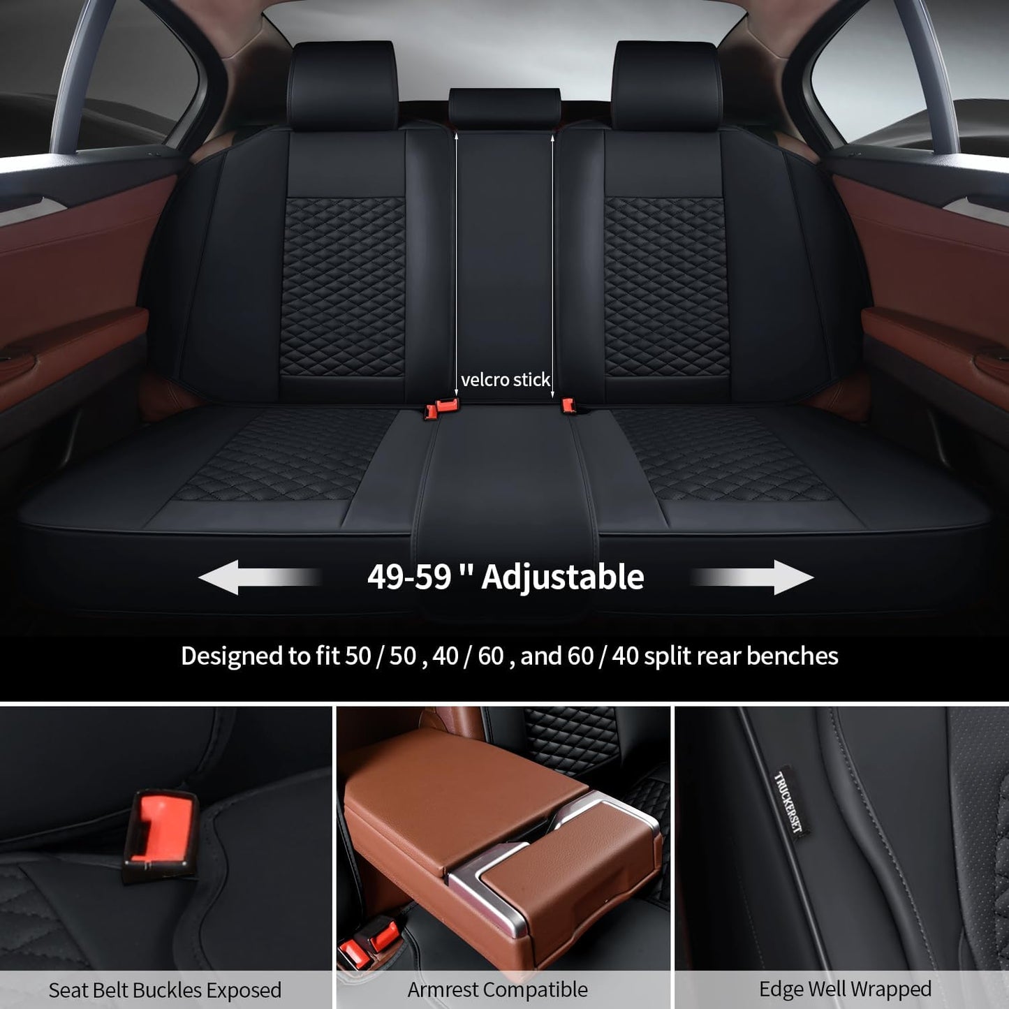 Car Seat Covers Full Set Leather Seat Covers Automotive Seat Covers Universal Car Seat Cover for Most Cars Black