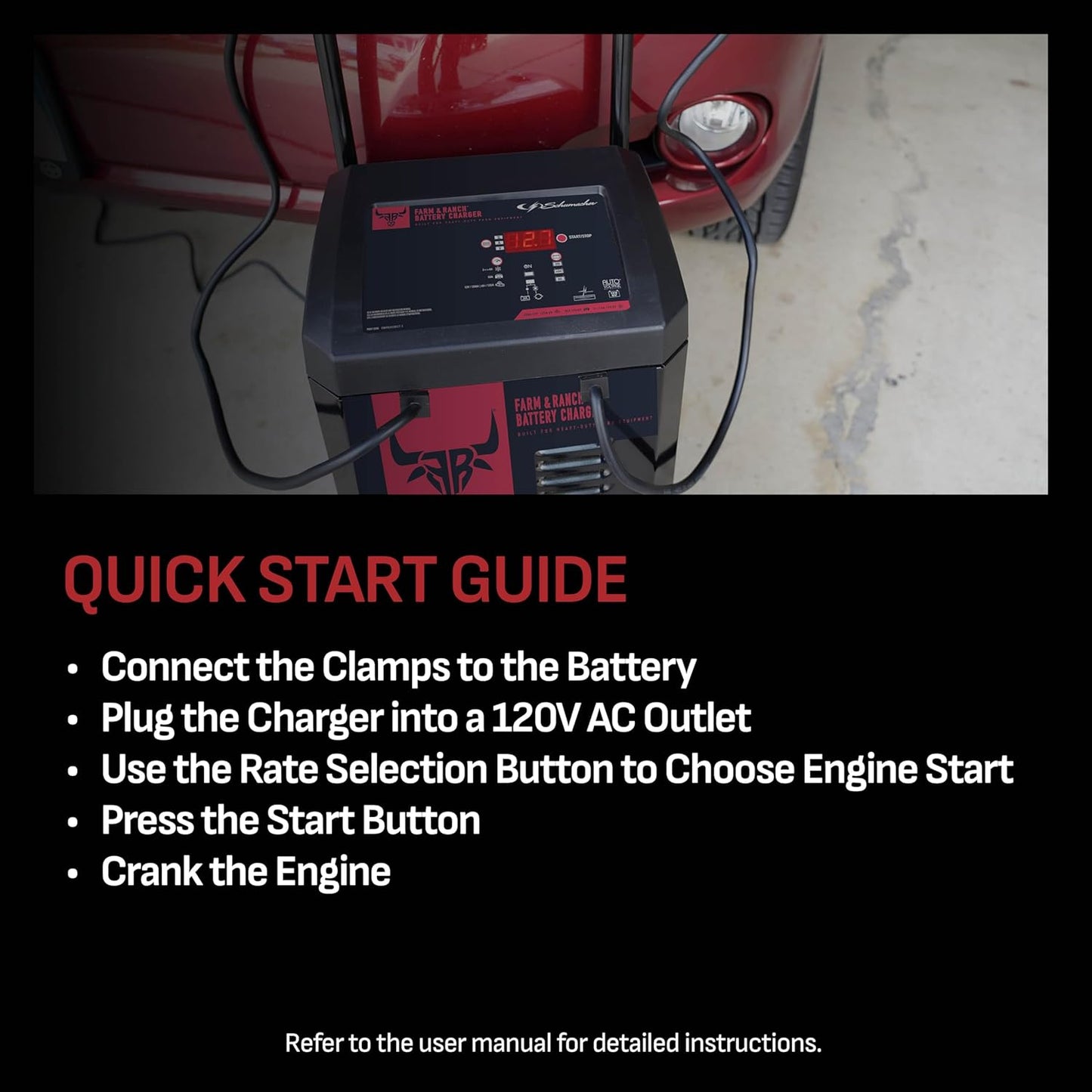 Schumacher Electric Farm and Ranch Wheeled 6A Charger and 250A Engine Starter, 4-in-1 Solution for 6V/12V Batteries, Maintainer, 50A Boost, FR01336, For Power Sport, Automotive, and Marine Batteries