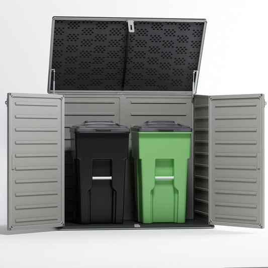 Outdoor Trash Can Storage Shed 4.6 x 4.1 FT, 304 Gallon Resin Shed with Lockable Doors & Lift Lid, Waterproof Outdoor Storage for Garden Tools, Cushions & Patio Equipment
