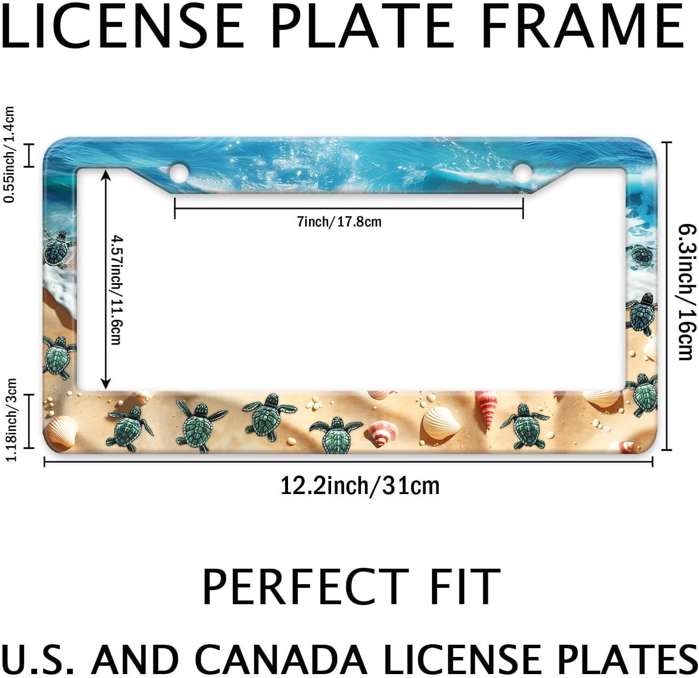 Cute Beach Turtles License Plate Frame, Sea Turtles Sea Shell Starfish Front License Plate Holder Cover, Metal Aluminum Rustproof Car Accessories for Women Men 2 Holes with Screw Caps