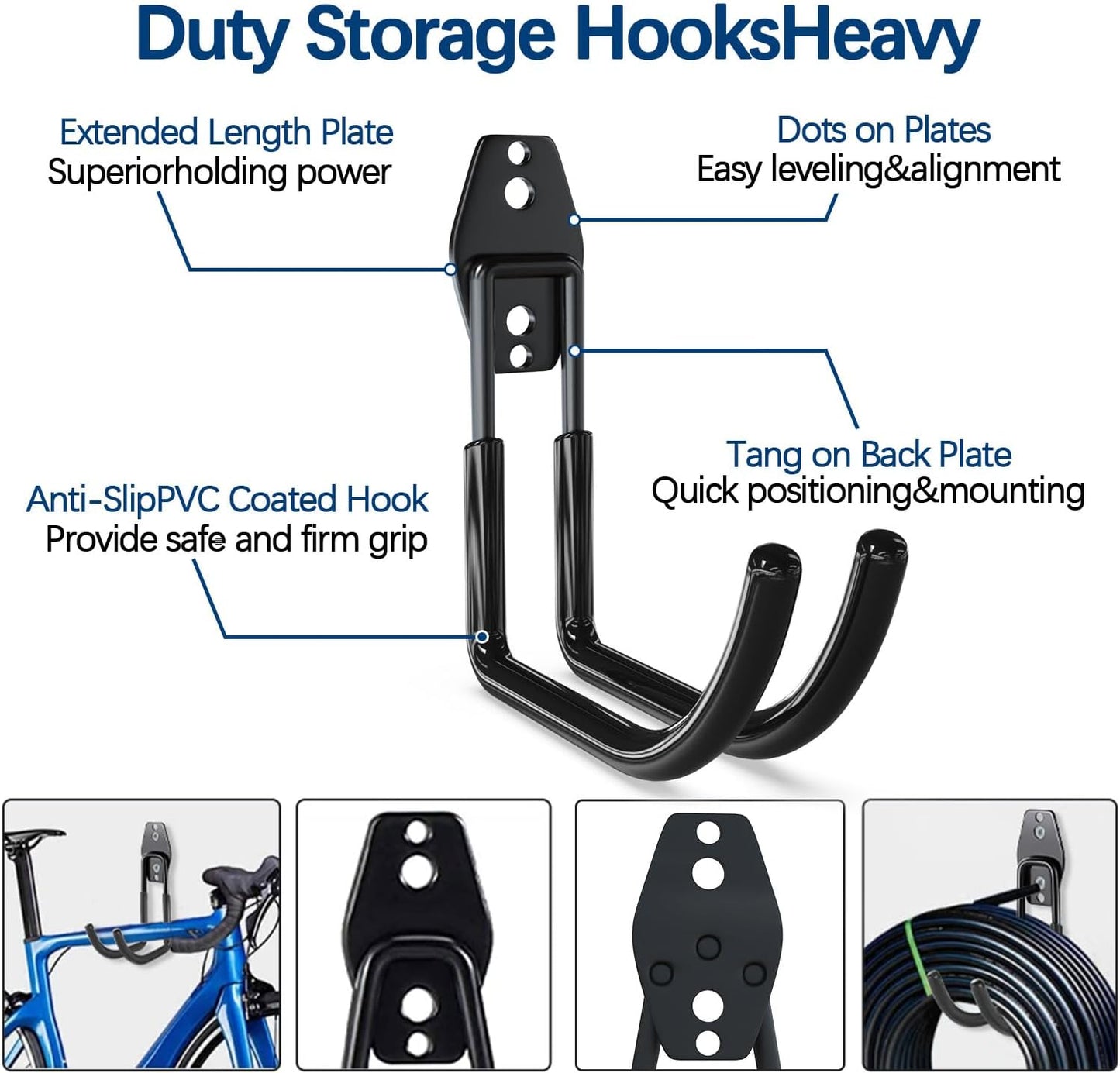 3-H Garage Wall Hooks 20 Pack, Garage Hooks Heavy Duty with Extra Welding Spots, Garage Organizer for Garden, Lawn, Chairs, Ladders, Weed Eater, Shovel(Black)