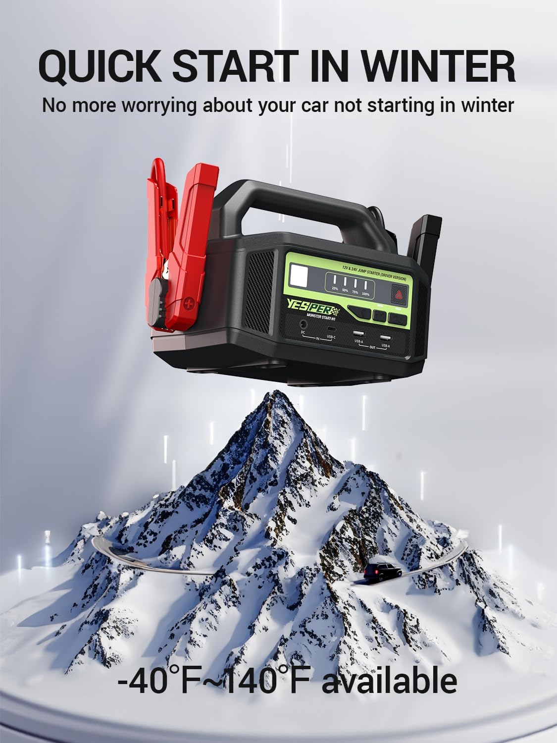 YESPER 12V/24V Car Jump Starter, 6000A Peak 5.1 lbs Portable Jump Starter Battery Pack Quick Charge with AC Adapter 36400mAh Battery Booster Pack (Up to All Gas/Diesel Engine) Jumper Box