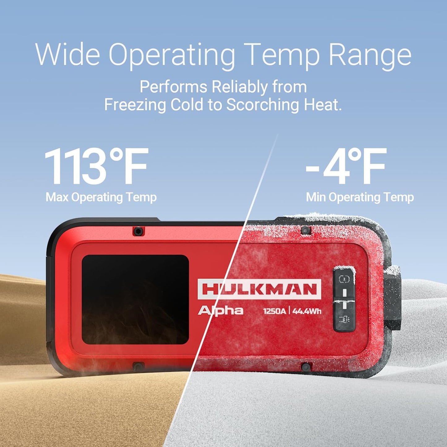 Hulkman Alpha, Ultra Red, 1000A 37Wh Battery Jumper Starter Portable, 12V Modern Car Jump Box with Jumper Cables, for 6.5L Gas/3.0L Diesel Engines, 65W Fast Charging, IP65 Rated, Large LED Display