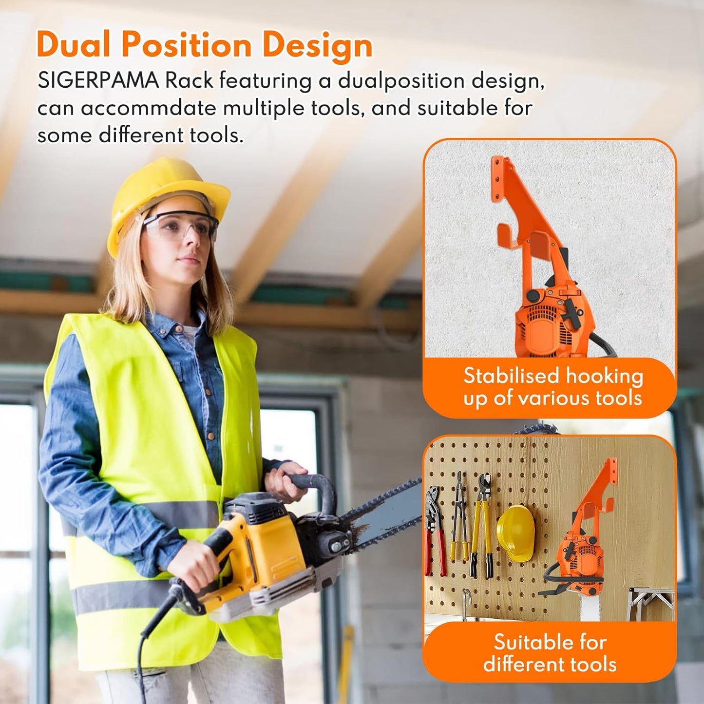 Chainsaw Hanger,1pcs Ideal for Adult Garage Tool Organizer. This Chainsaw Accessory Rust Proof Alloy Steel Construction with Powder Coating, Perfect Wall Mount Solution for Your Chainsaw.(orange)