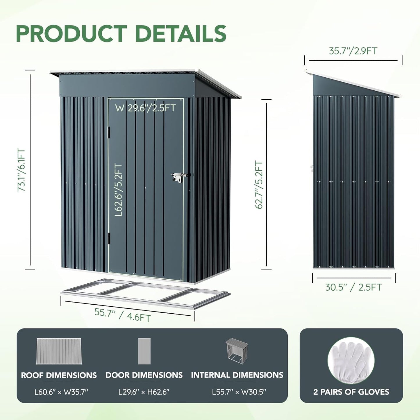 Breezz 5x3FT Vertical Outdoor Steel Storage Shed with Floor Frame, Lockable Doors, Compact Metal Tool Shed for Garden, Backyard, Patio, Utility, and Bike Storage