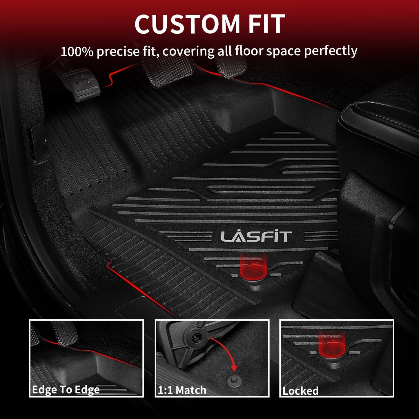 LASFIT Floor Mats for Ford F-150 2015-2025 | F150 Lightning 2022-2025 SuperCrew (Rear w/Fold Flat Storage) Carpet Floor All Weather Car Liners TPE Truck Mats - 1st and 2nd Row, 3pcs Black