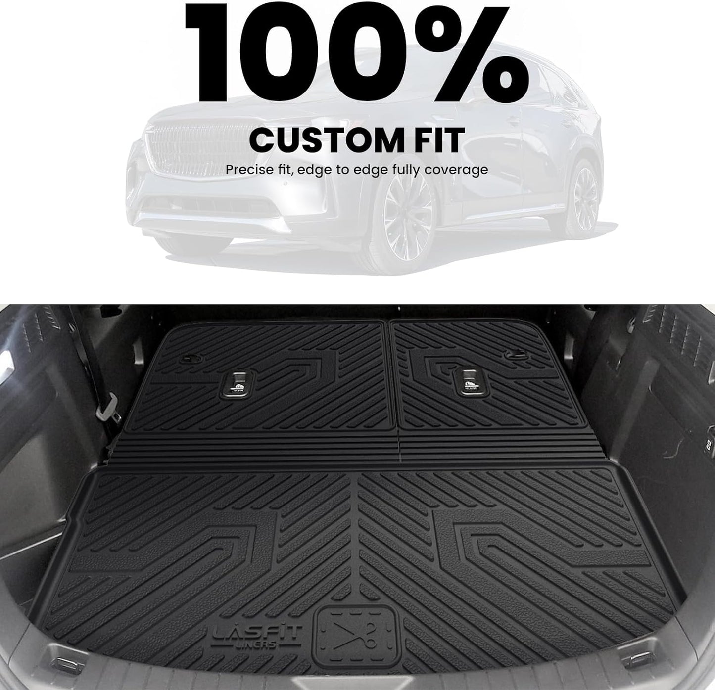 LASFIT Cargo Mat and Backrest Mat for Mazda CX-90 / CX 90 PHEV 2024 2025 7&8 Seats(Not for 6 Seats) TPE Custom Fit All Weather Trunk Mat Liner Waterproof CX90/CX90 PHEV Cargo Tray Accessories, Black