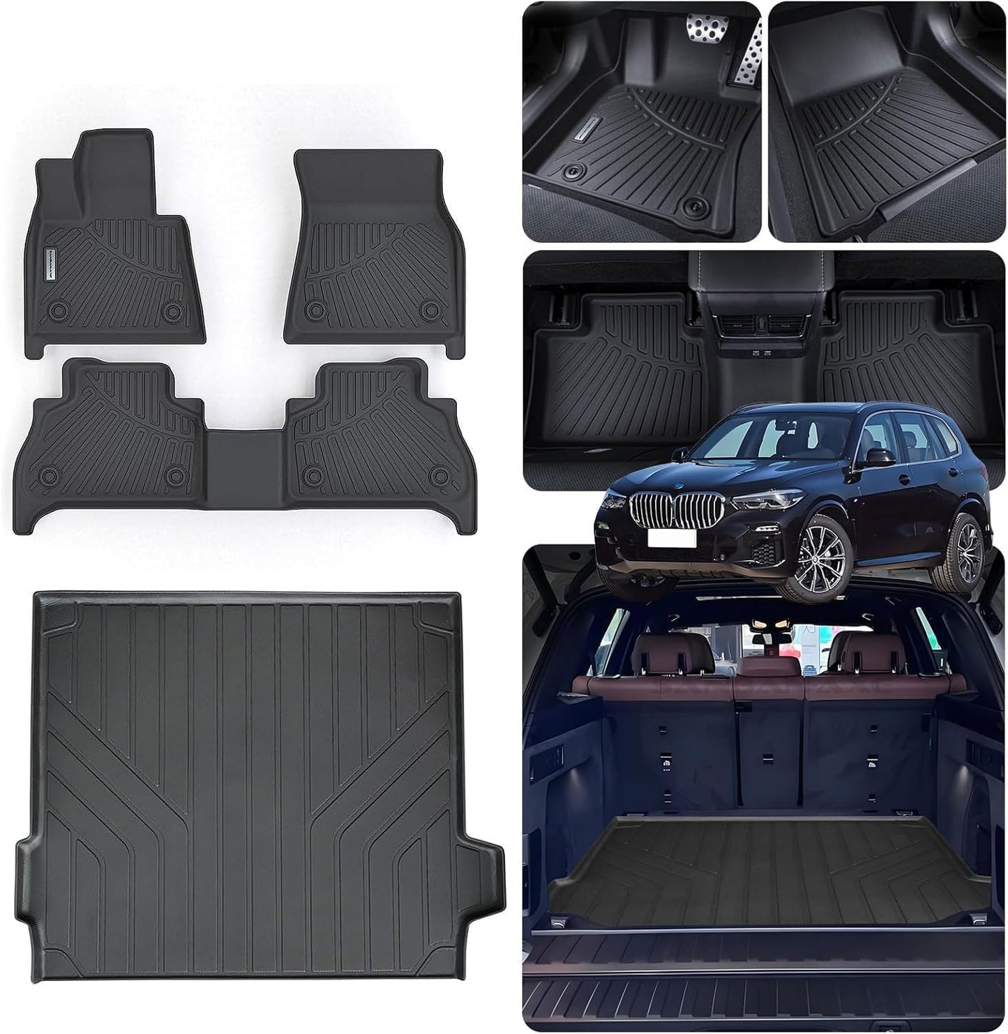 Floor Mats & Trunk Mat for 2019-2024 2025 BMW X5 40i/50i/M50i/M60i/M/M Competition,TPE All Weather Protection 2 Rows Full Set Car Mats