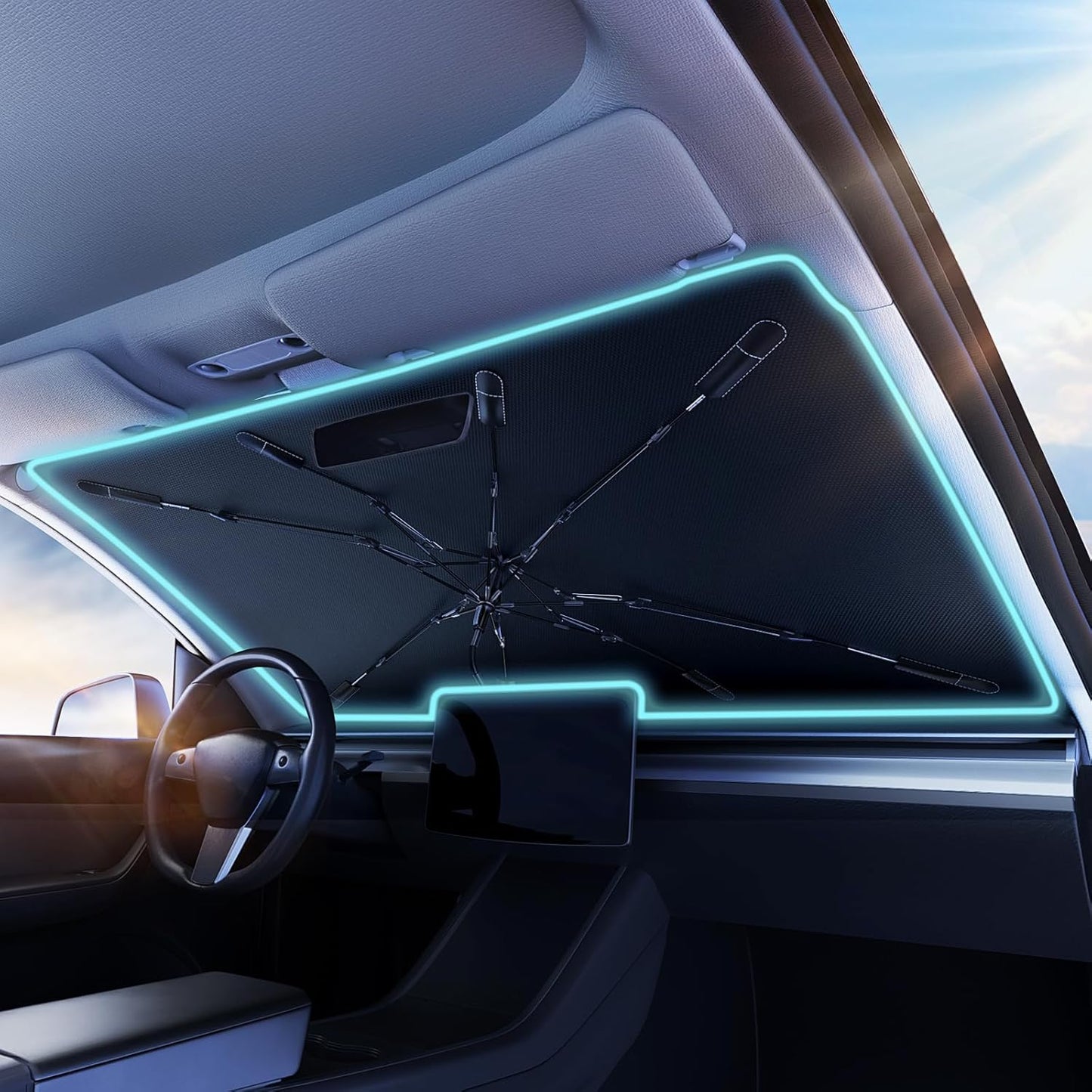 Upgrade Nmoiss Windshield Sun Shade Umbrella for Car Vinyl Coating Protect Car from Sun Rays & Heat Damage Keep Cool and Protect Interior Small (53" L x 29" W)