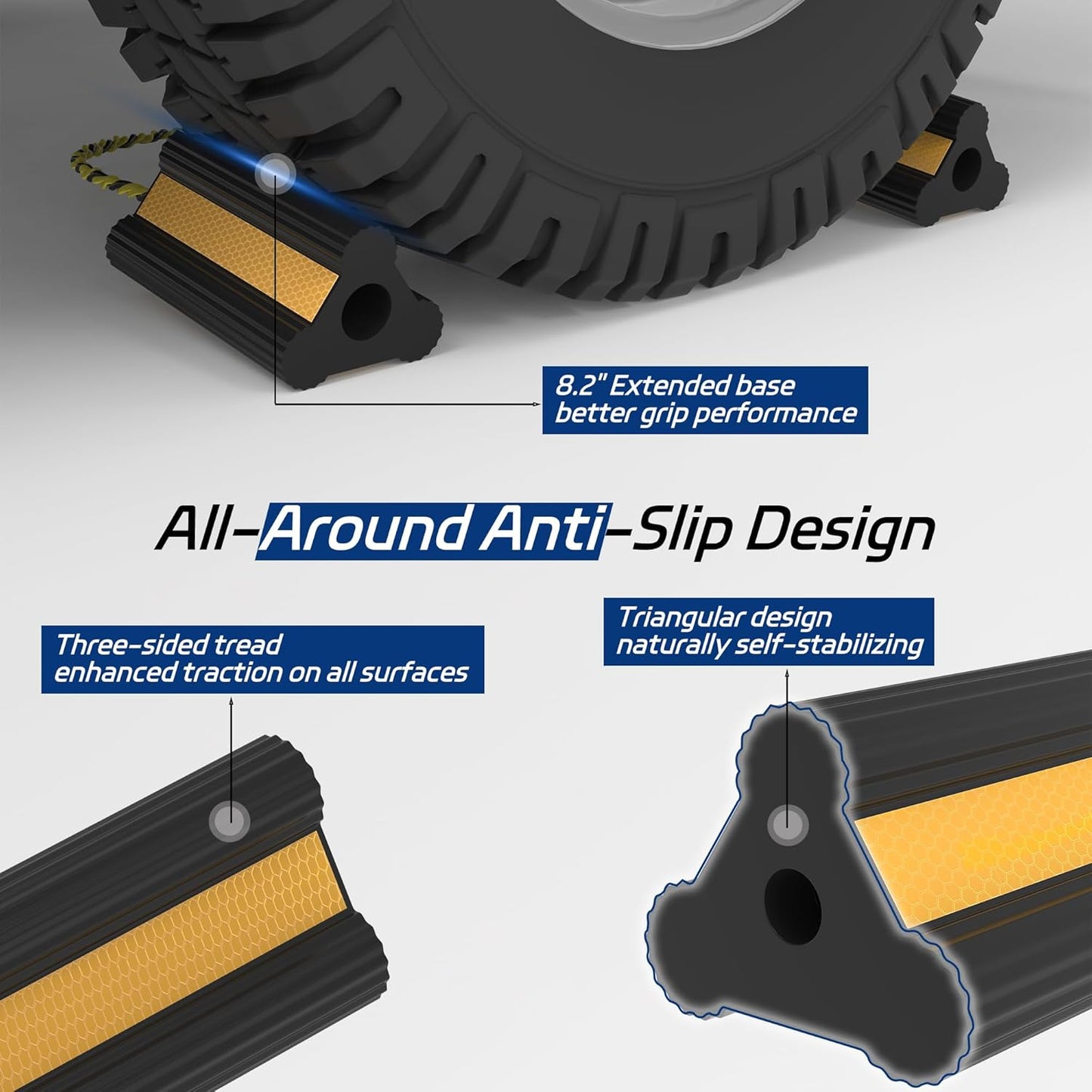 Heavy Duty Rubber Wheel Chock, Non-Slip Tire Stopper with Durable Nylon Rope, for Cars, Trucks, RVs, and Aircraft, 2 Pairs