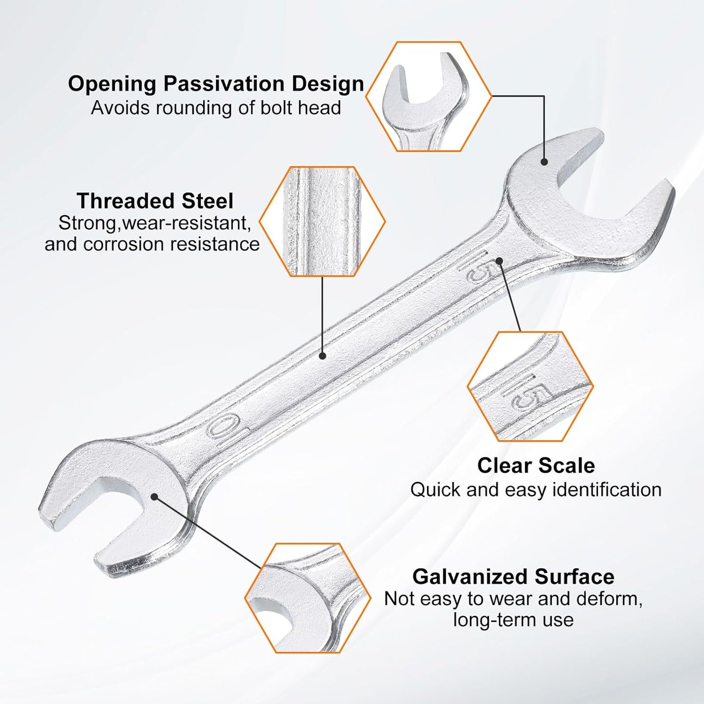 HARFINGTON 2pcs Double Open End Wrench 10mm x 15mm Metric 15 Degree Offset Angle Small Flat Head Wrench Galvanizing Open Ended Spanner for Automotive Repair Furniture Assembly