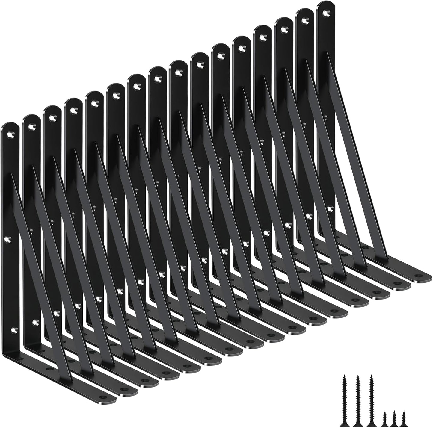 16 Pack L11 x H 8" Black Heavy Duty Shelf Brackets with Screws Metal Shelf Brackets Shelf Support Angle Brackets for Shelves L Brackets Heavy Duty Floating Shelf