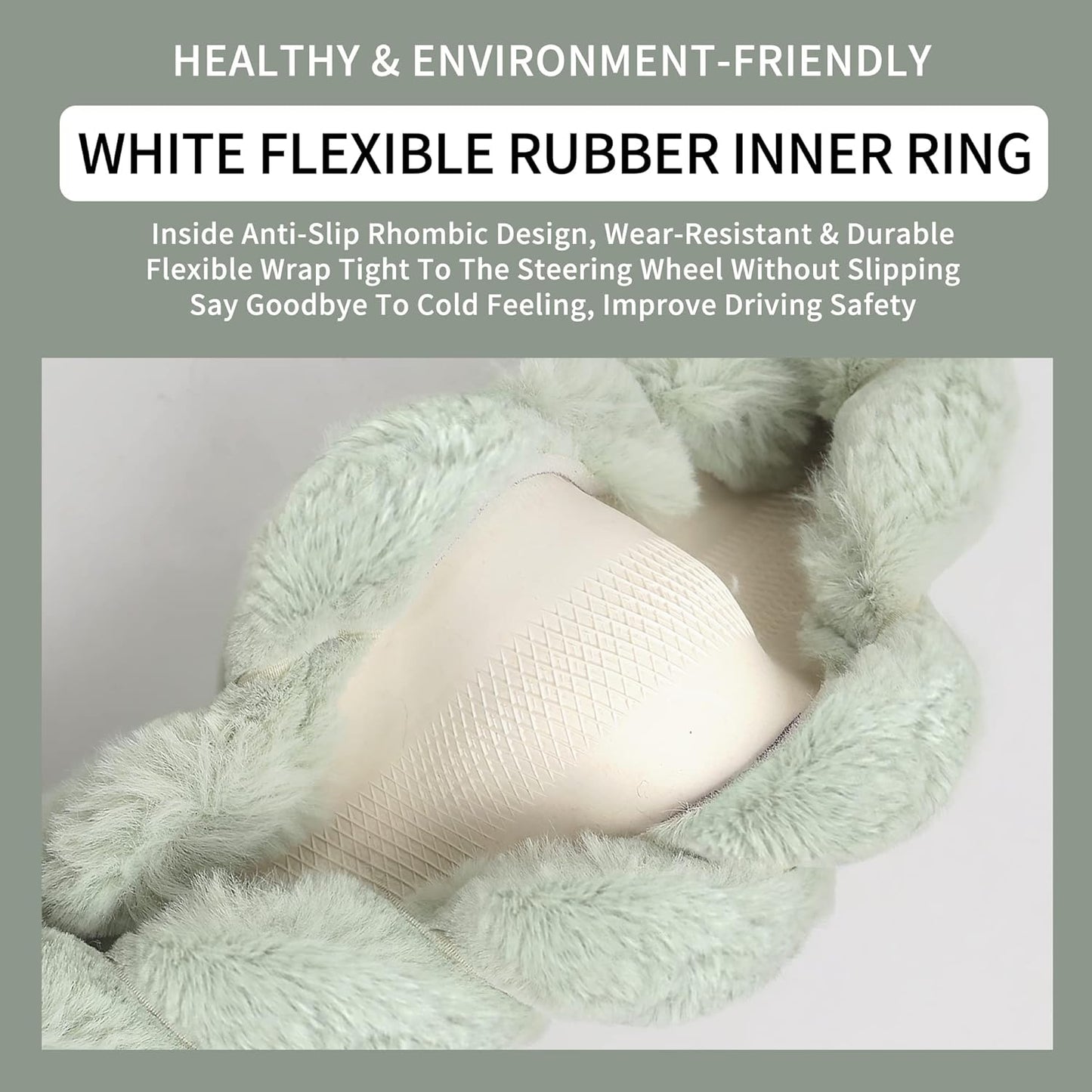 Luxury Fluffy Winter Car Steering Wheel Cover for Women Soft Warm Plush Cute Auto Accessories for Vehicle, Sedan, Universal, Fuzzy, Anti Slip, Green, Standard Size, 14.75-15.15"