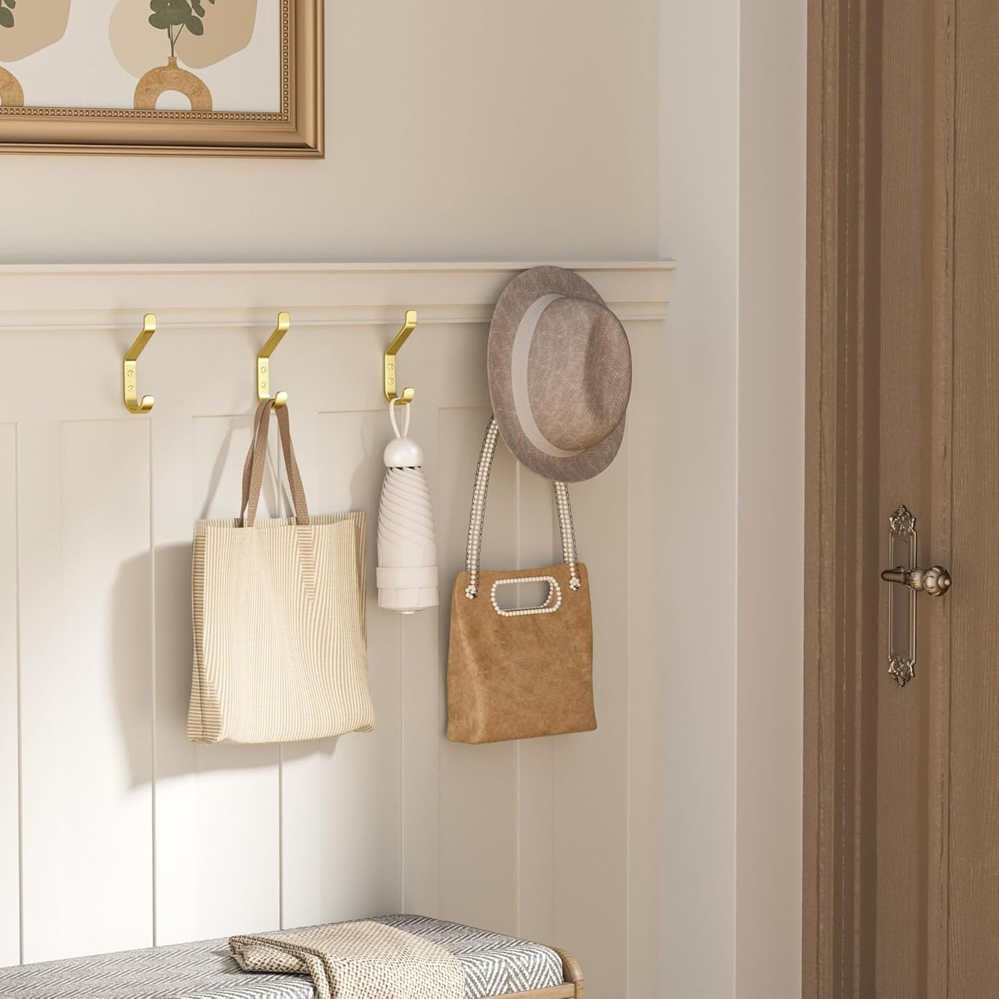 10-Pack Coat Hooks Wall Mounted: 20LB Heavy Duty Hanger for Hanging:Backpack, Towel, Bag, for Closet, Bathroom, Door, Mushroom, Stainless Gold, 3.75"