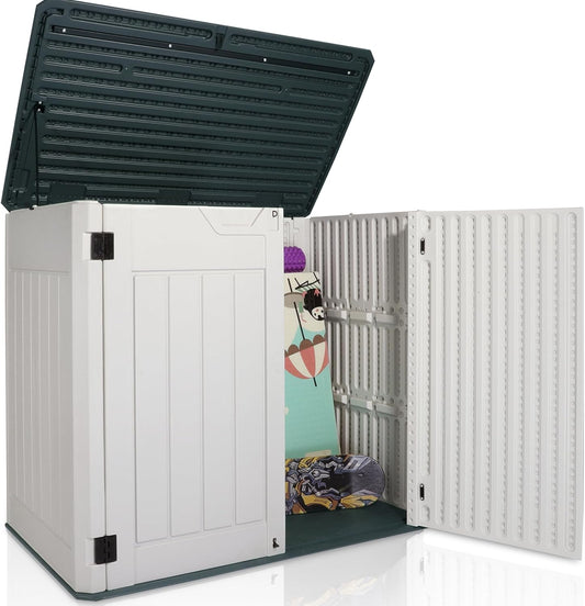 47 Cu ft Outdoor Storage Shed, Resin Outdoor Storage Box for Patio Yard Weatherproof Outdoor Storage Cabinet for Tools Pool Supplies - Lockable Deck Boxes Outdoor Waterproof(Creamy White)