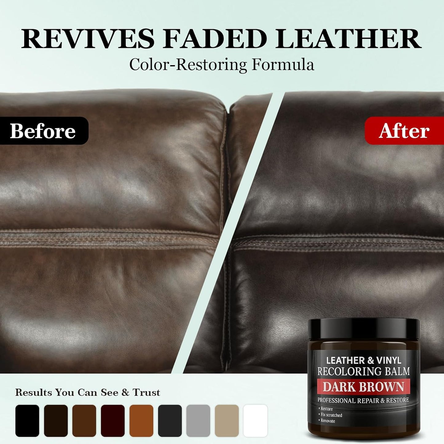 Leather Color Restorer, Leather Recoloring Balm, Scratch Remover, Leather Dye, Leather Paint, Leather Repair Kit for Furniture Couches Car Seats Shoes Bags, Dark Gray