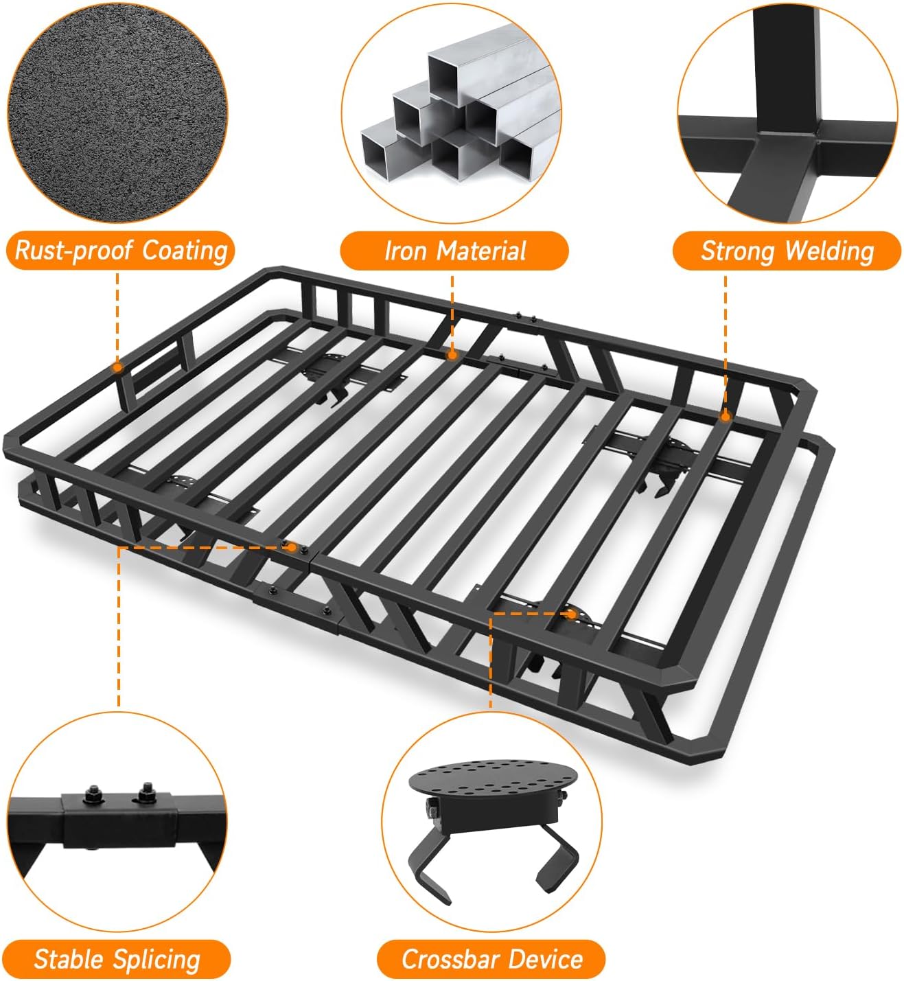 NIHAO 50"x36"x5" Heavy Duty Roof Rack Cargo Carrier, Universal Car Top Luggage Basket for SUV, Truck, RV, Pickup, Holds Up to 250 Lbs