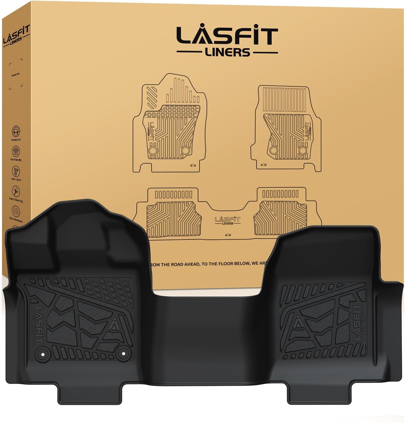 LASFIT Front Floor Mats for Ford F-150 2015-2025 Regular Cab Carpet Floor, Front Row Bench Seat, All Weather TPE Truck Liners for F150 Standard Cab, 1st Row Only, Black