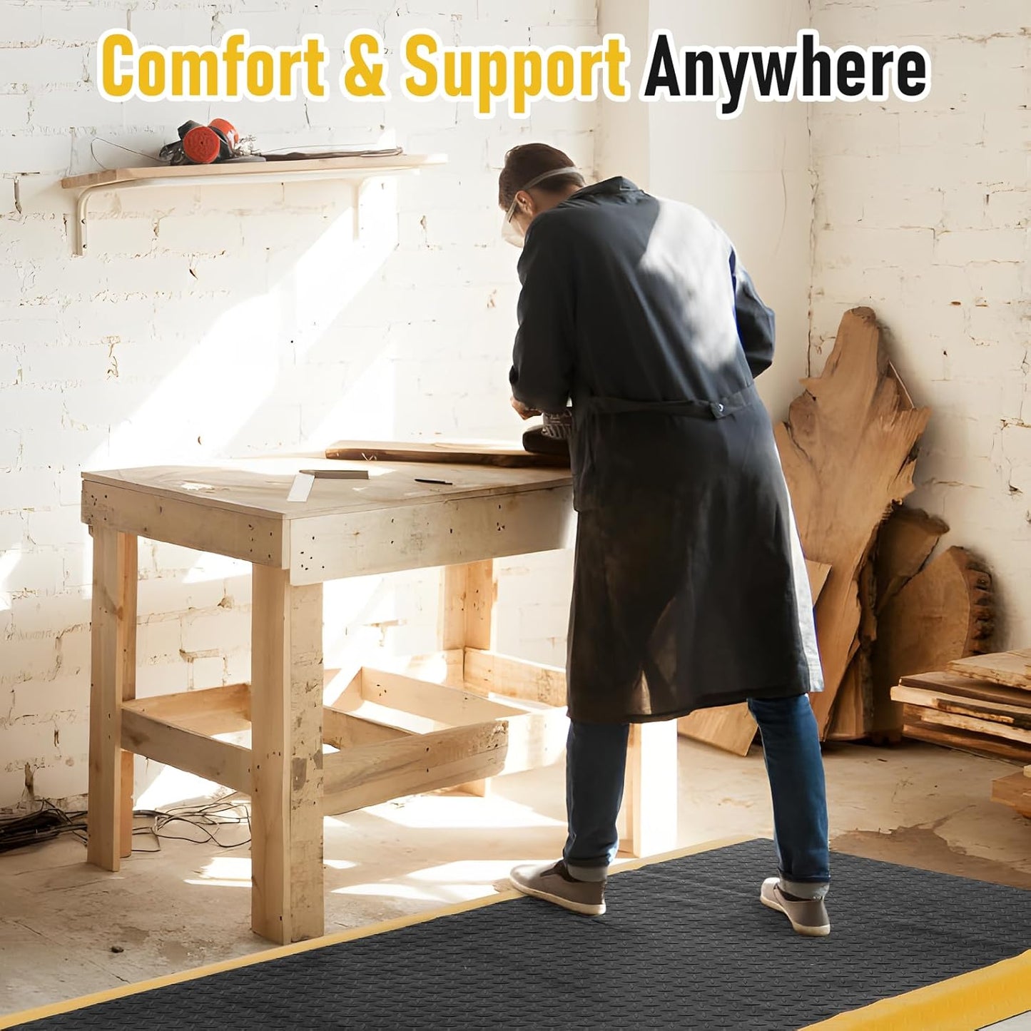 tonchean 3 x 7 FT Anti Fatigue Mats, Extra Thick 15/16" Ergonomic Standing Floor Mat Industrial Working Soft Sponge for Machinist Workshop Garage, Reducing Pressure