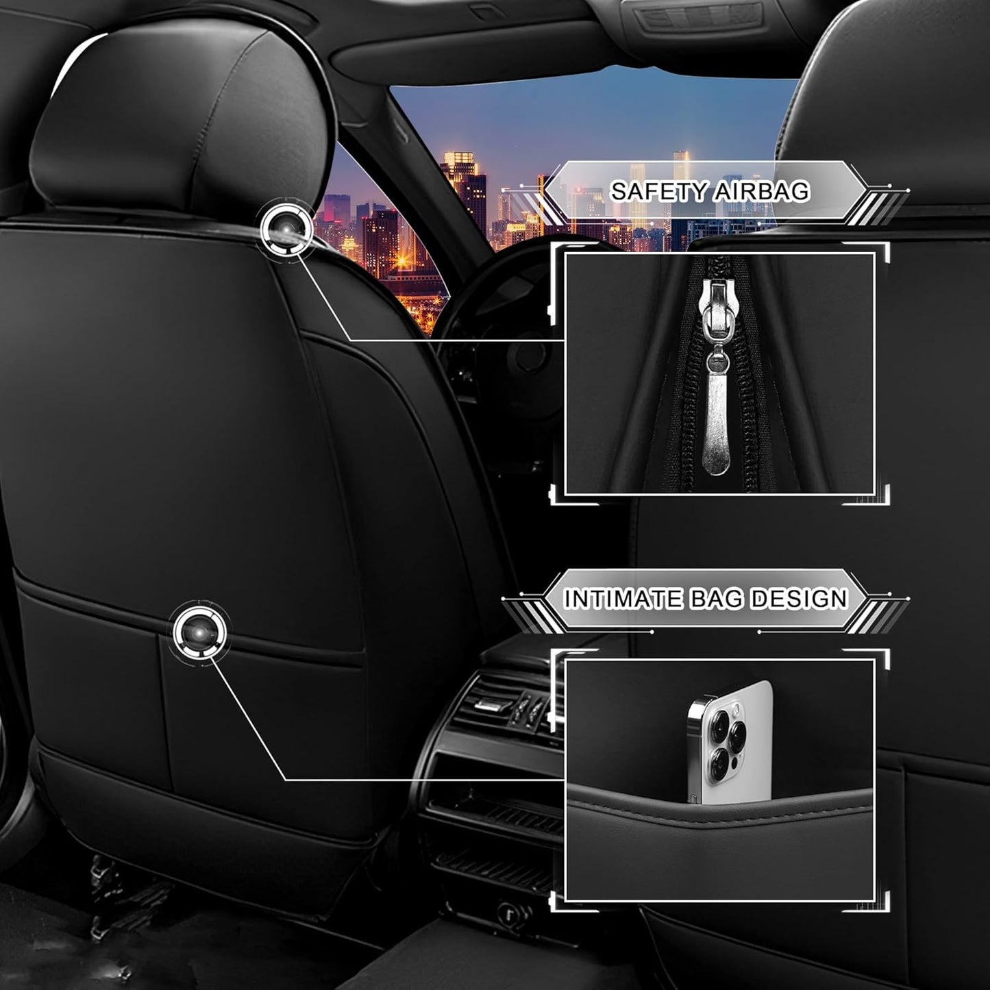 Car Seat Covers for Chrysler Pacifica 2004-2025, Stylish Sport Seat Cover, Premium Nappa Leather Car Seat Cover. Automobile Seat Covers Sets.(Luxury 5 Seats/Black)