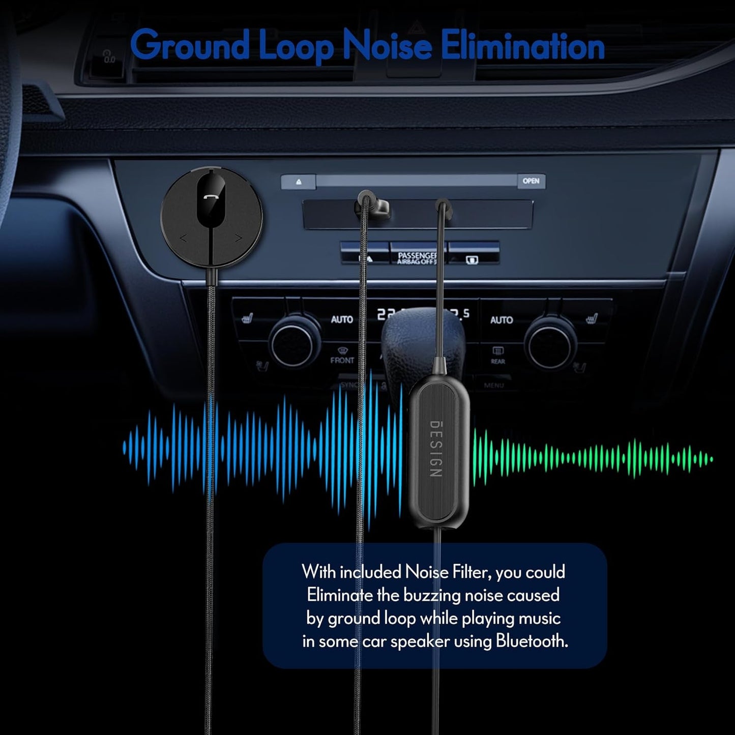 BESIGN BK01 Bluetooth Car Reciever with Ground Loop Noise Filter for car with 3.5mm Aux Jack