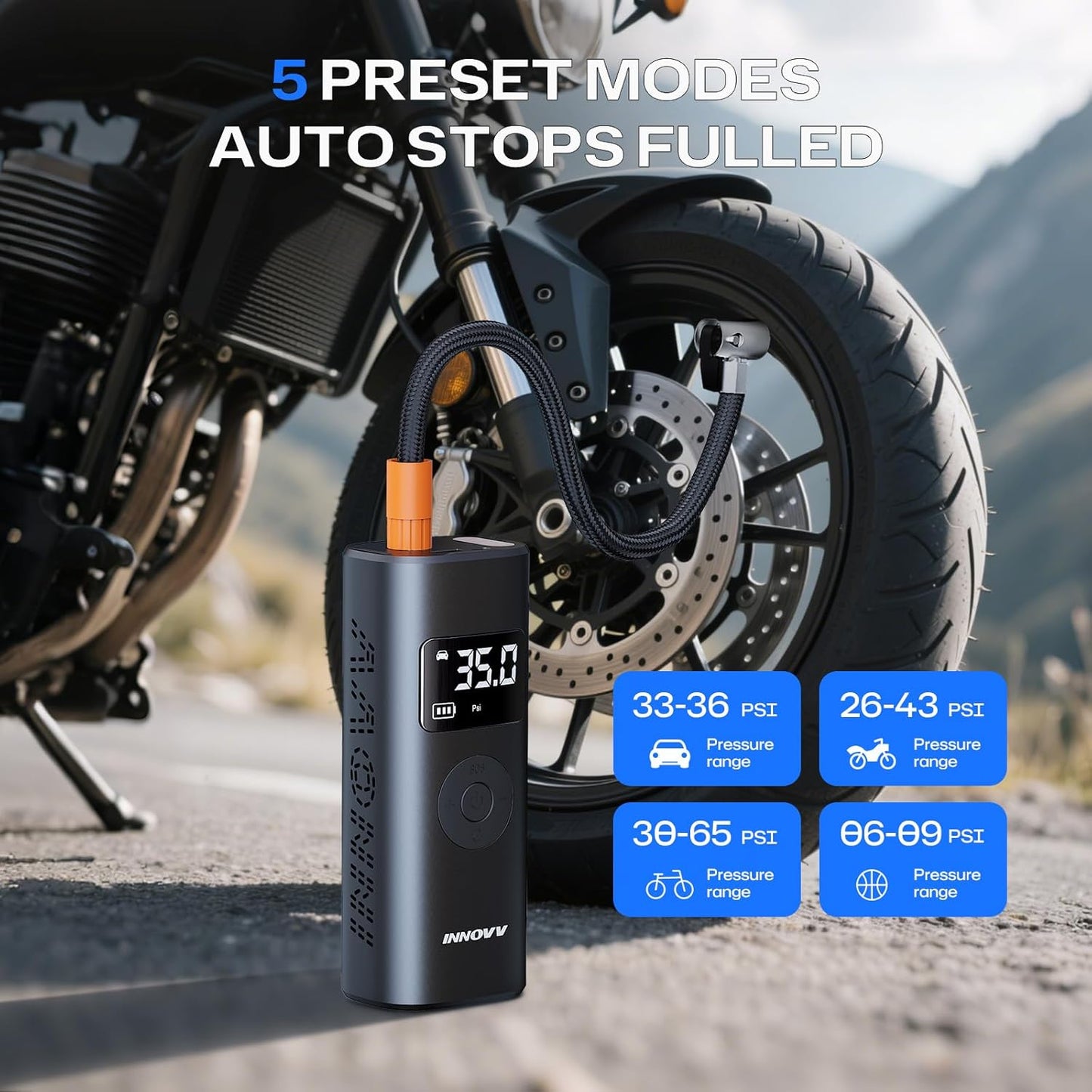 P1 Aluminum Tire Inflator Portable Air Compressor, 3X Faster 150PSI Cordless Car Air Pump with Auto-Shutoff, Motorcycle Pumps with Tire Pressure Gauge, Electirc Tire Pump for Car, Bike, Ball