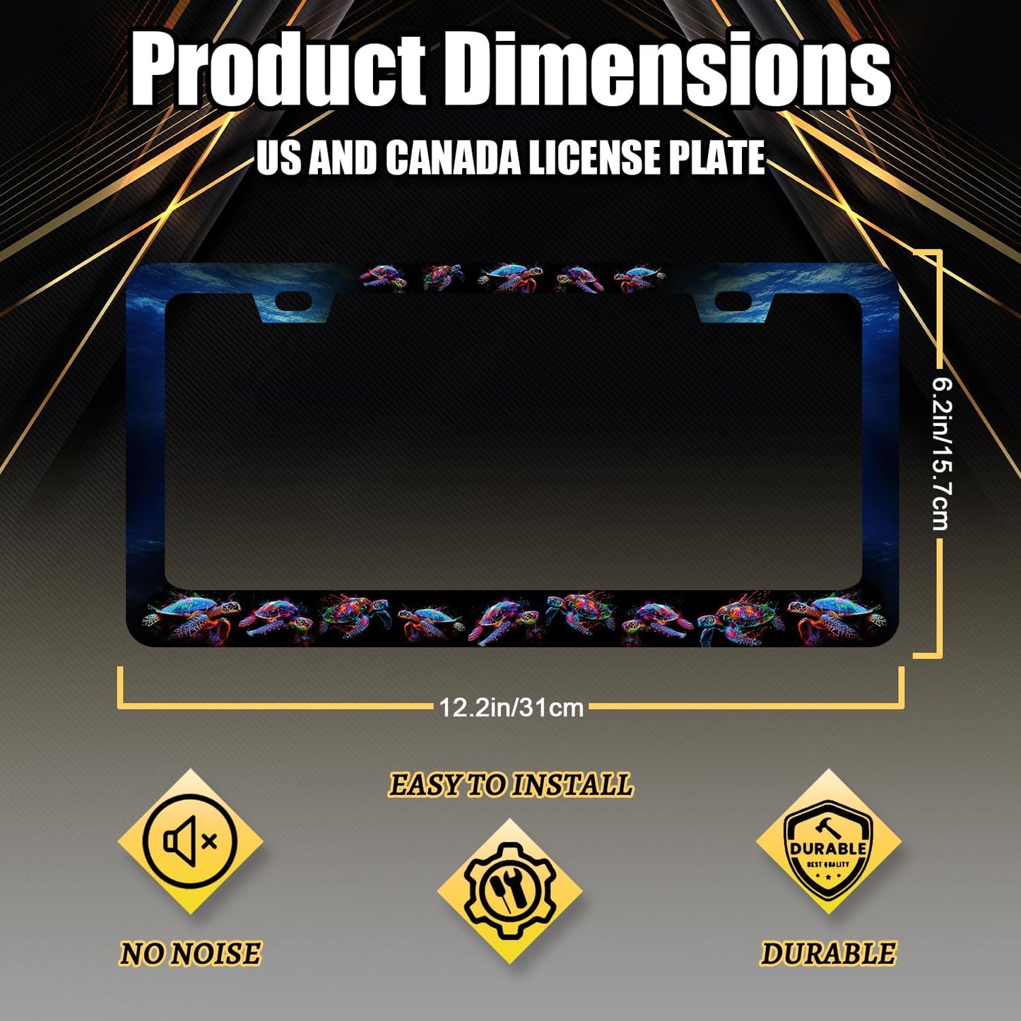 Sea Turtle License Plate Frame Blue Turtles License Plate Stainless Steel Ocean Animals Funny Accessories Cars Decor 12.2 X 6.2 Inch with 2 Holes and Screws Fits Standard Us Ca Vehicles