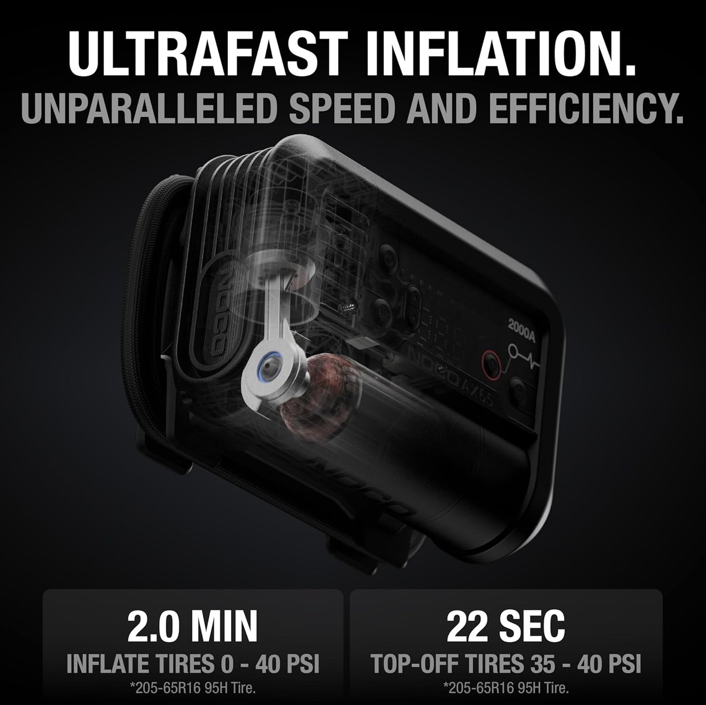 NOCO Boost Air AX65: 2000A Jump Starter with Air Compressor Tire Inflator – Starts 8.0L Gas & 6.0L Diesel – 67 SLPM Airflow Inflates 0–40 PSI in 2 Minutes