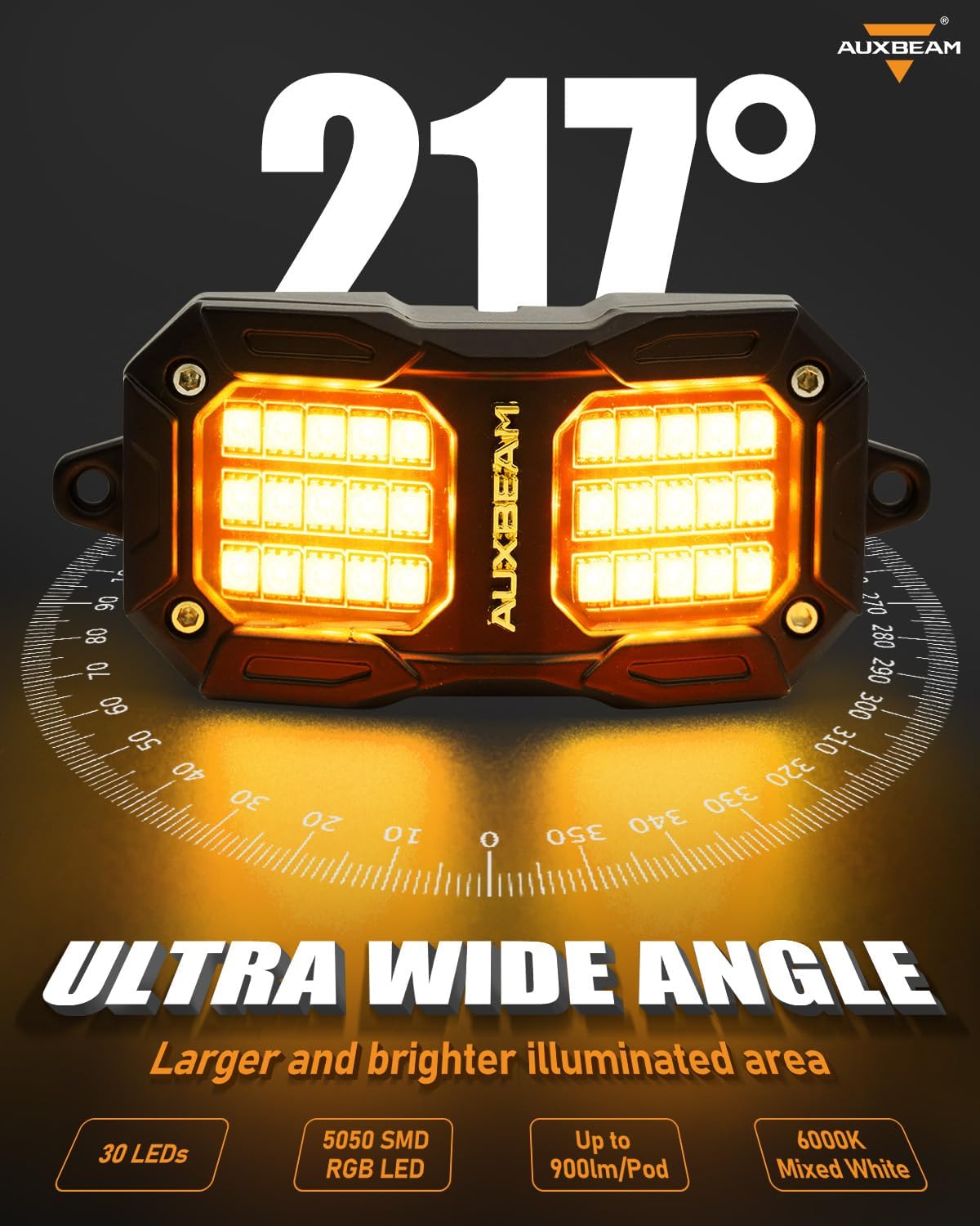 Auxbeam 4 Pods LED Rock Lights w/Brake Mode, Chasing Color RGB Wheel Well Lights w/Bluetooth APP& Remote Control, Music Voice Sync Underglow for Trucks UTV ATV Boat Waterproof, 1 Year Warranty