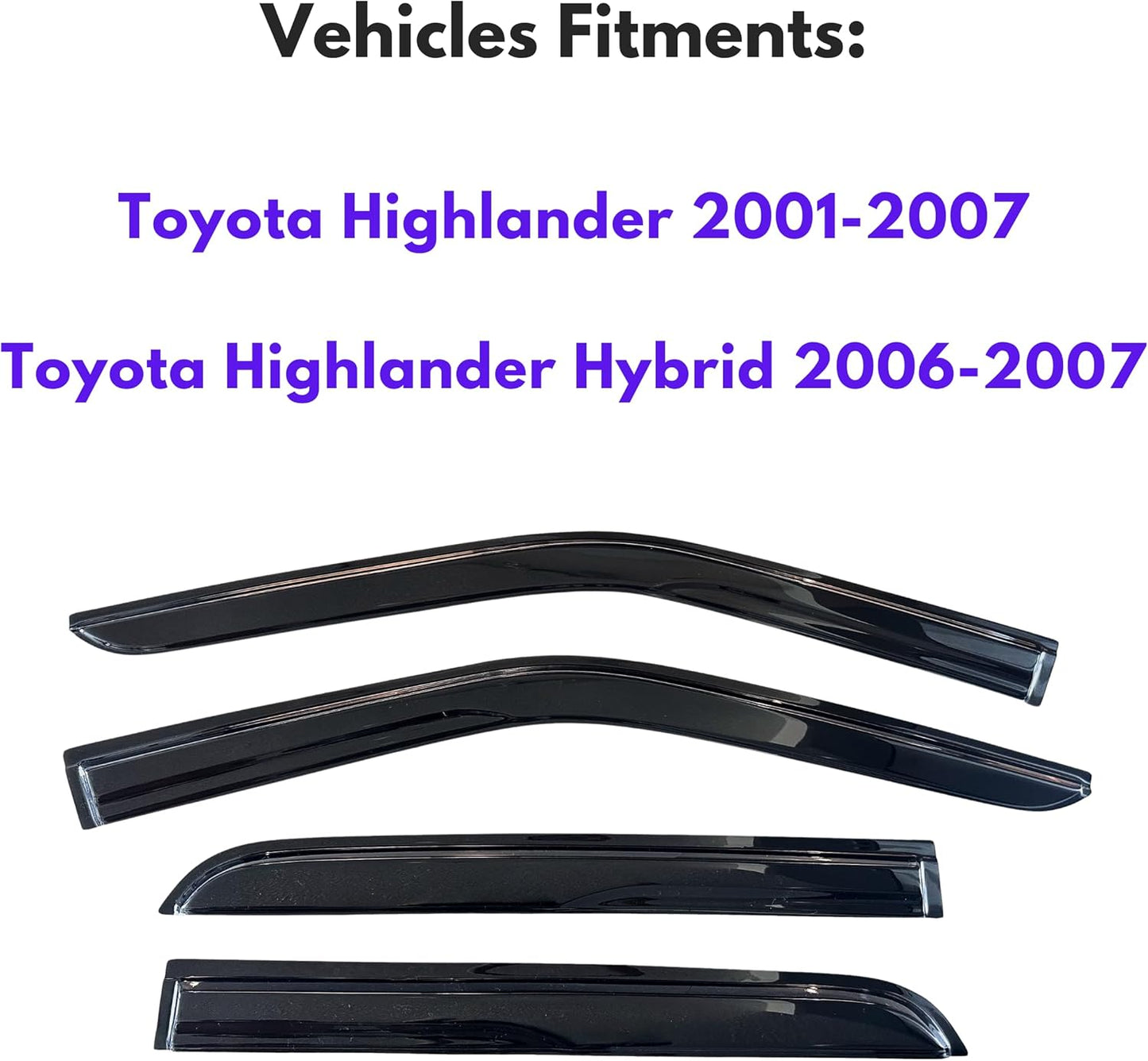 KPY Window Visor Compatible with Toyota Highlander & Highlander Hybrid 2001-2007, 4PC Rain Guard Side Window Vent Deflectors Tape-On Mugen Style, 2001 2002 2003 2004 2005 2006 2007