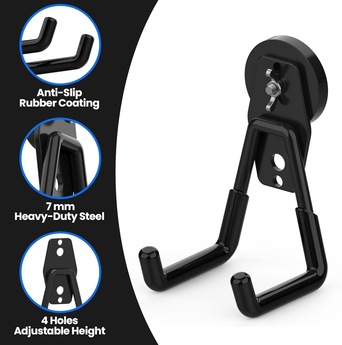 8 Pack Large Magnetic Hooks Heavy Duty Extra Strong Magnetic Garage Hooks Big NdFeB Industrial Magnet Hooks Magnetic Utility Storage Holder Organization with Anti-Slip Coating for Hanging Garden Tools