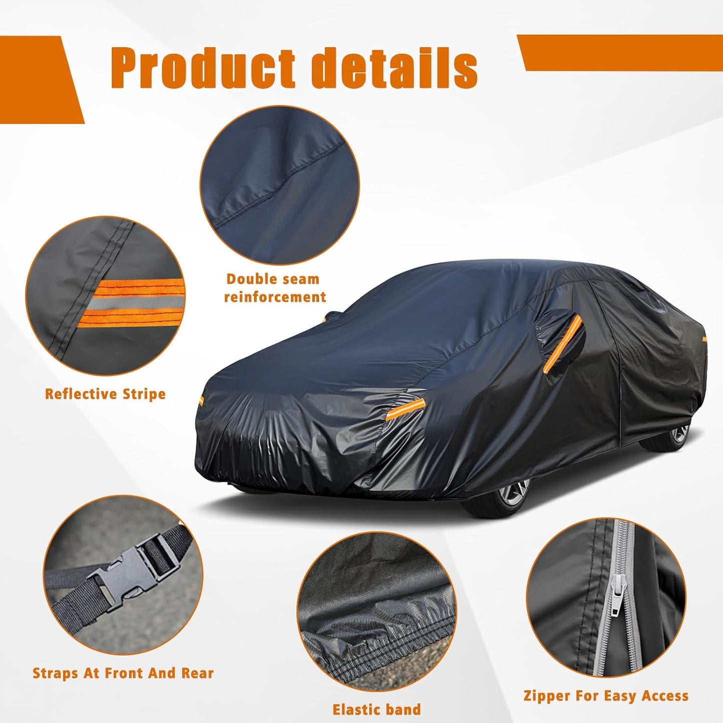 Kayme 7 Layers Car Cover Custom Fit for Honda Civic Sedan/Coupe (1991-2025) Waterproof All Weather for Automobiles, Outdoor Full Cover Rain Sun UV Protection with Zipper Cotton/Black