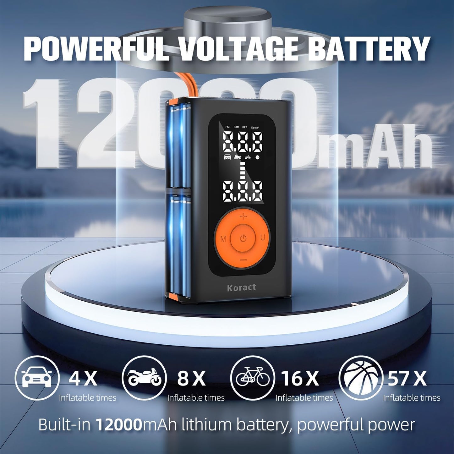 Tire Inflator Portable Air Compressor for Car Tires - 150PSI Cordless Air Pump with Pressure Gauge, LED Light & Auto Shutoff - Fast Pump for Motorcycle, Bike, Balls, Sports Equipment