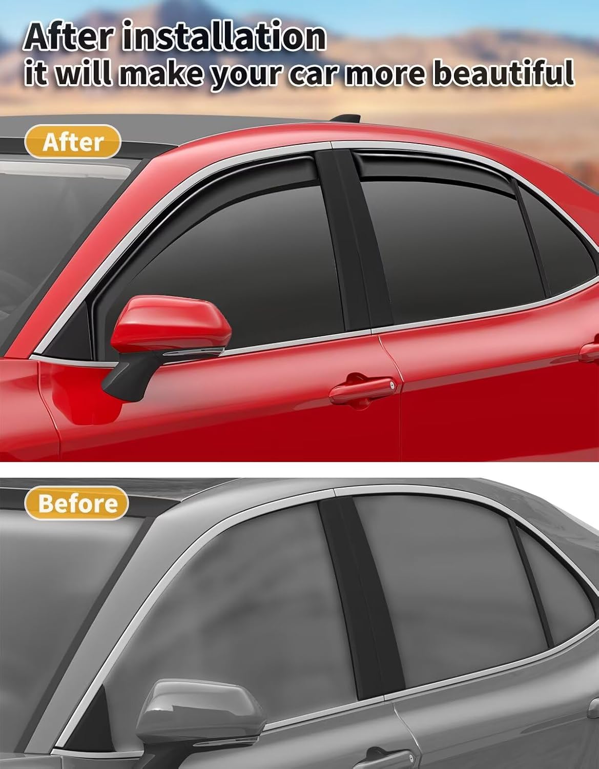 in-Channel Window Rain Guards Fit for Toyota Camry 2018 2019 2020 2021 2022 2023 2024 Extra Durable Window Visors Window Deflectors Vent Visors Vent Shades Car Accessories-4 pcs 2-Q14