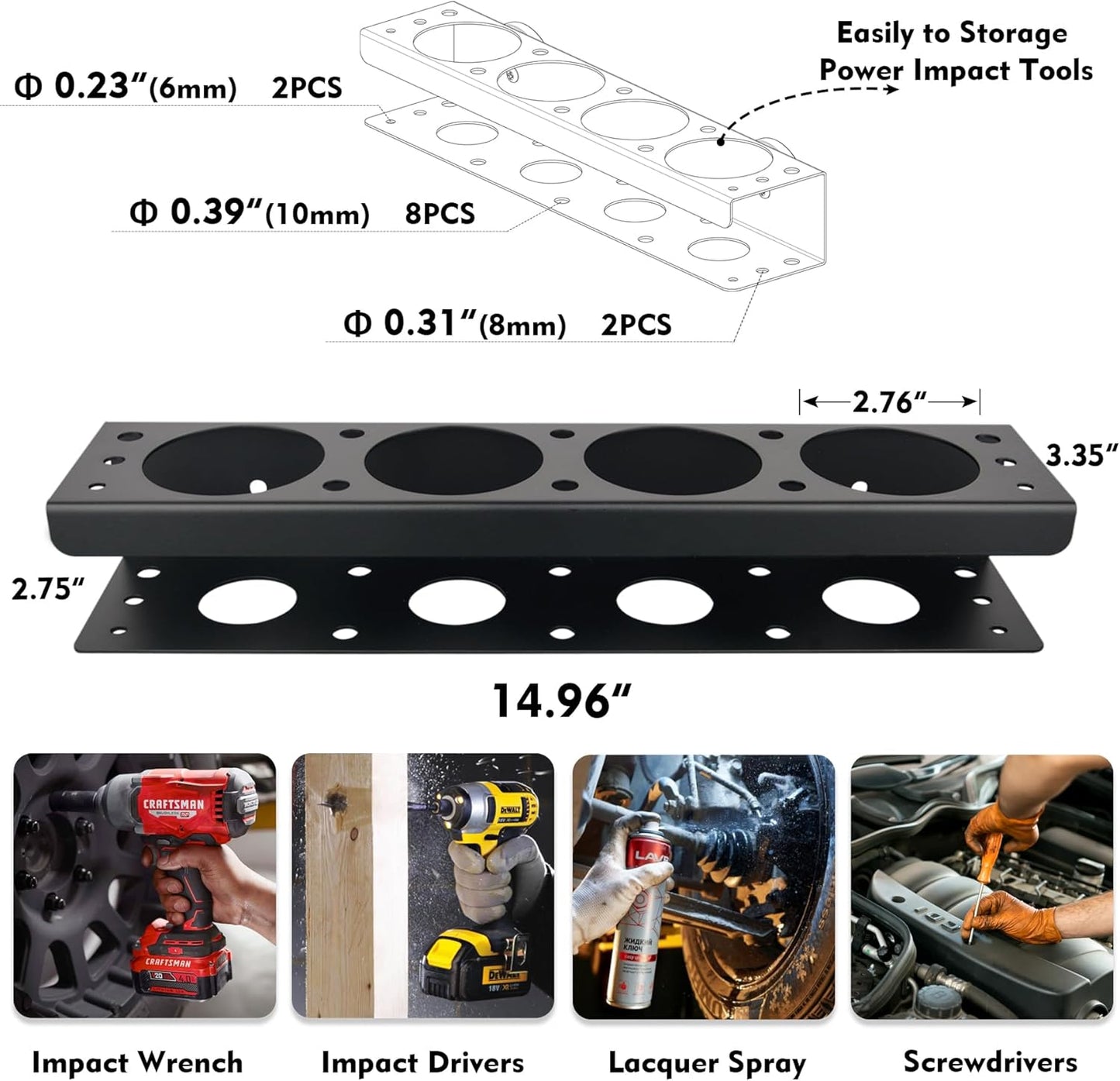 MUTUACTOR Super Power Tool Organizer, Non-Slip 4 Drill Holder Magnetic Mount with 2 Layer Heavy Duty Metal Storage Rack, Garage Tool Organizer with Screwdriver, Plier, Impact Drill Drivers