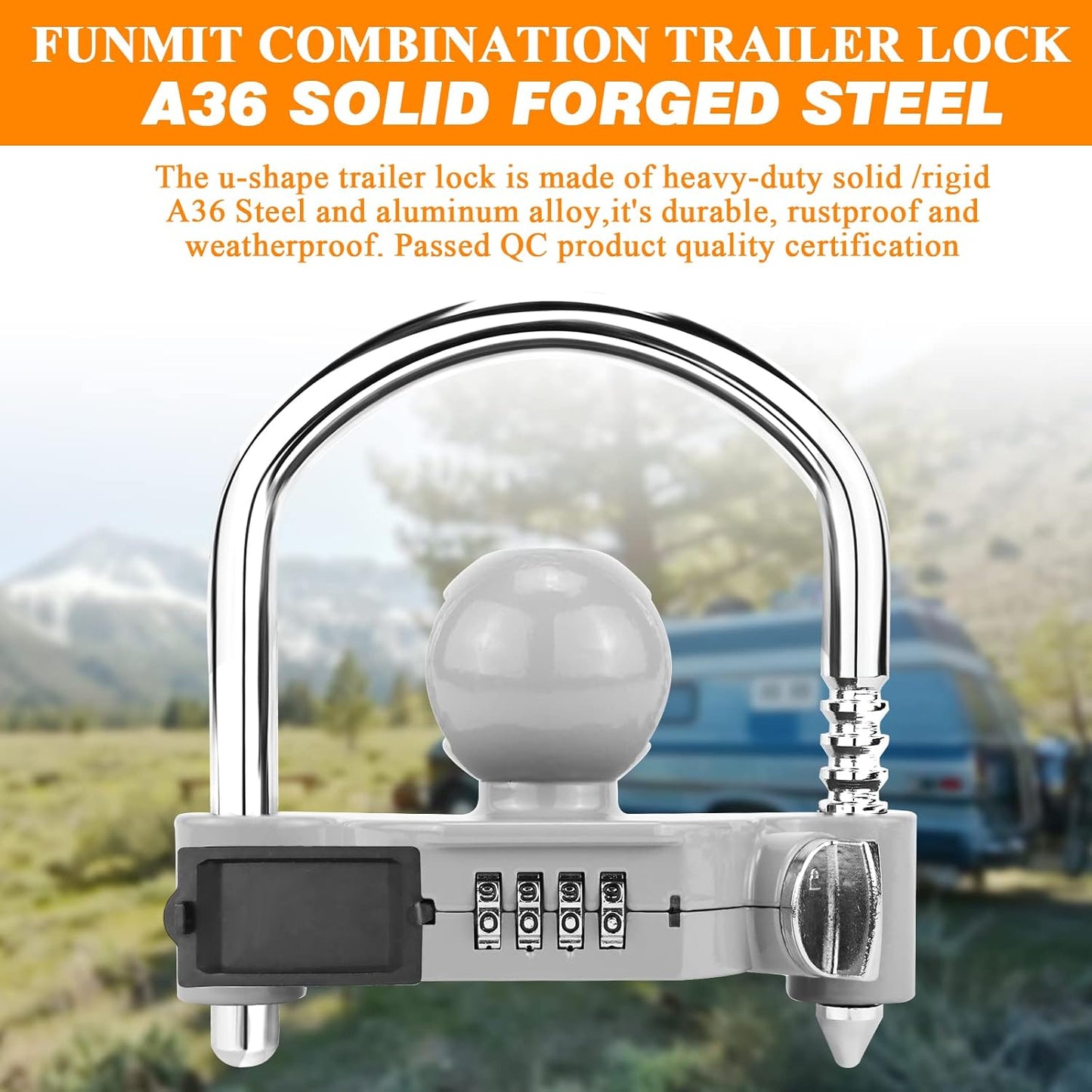 Funmit Trailer Lock Universal Hitch Lock with Combination Lock, fit 1-7/8", 2", 2-5/16" Coupler, Camper Accessories for Travel Trailers Boats Trucks Rvs Grey