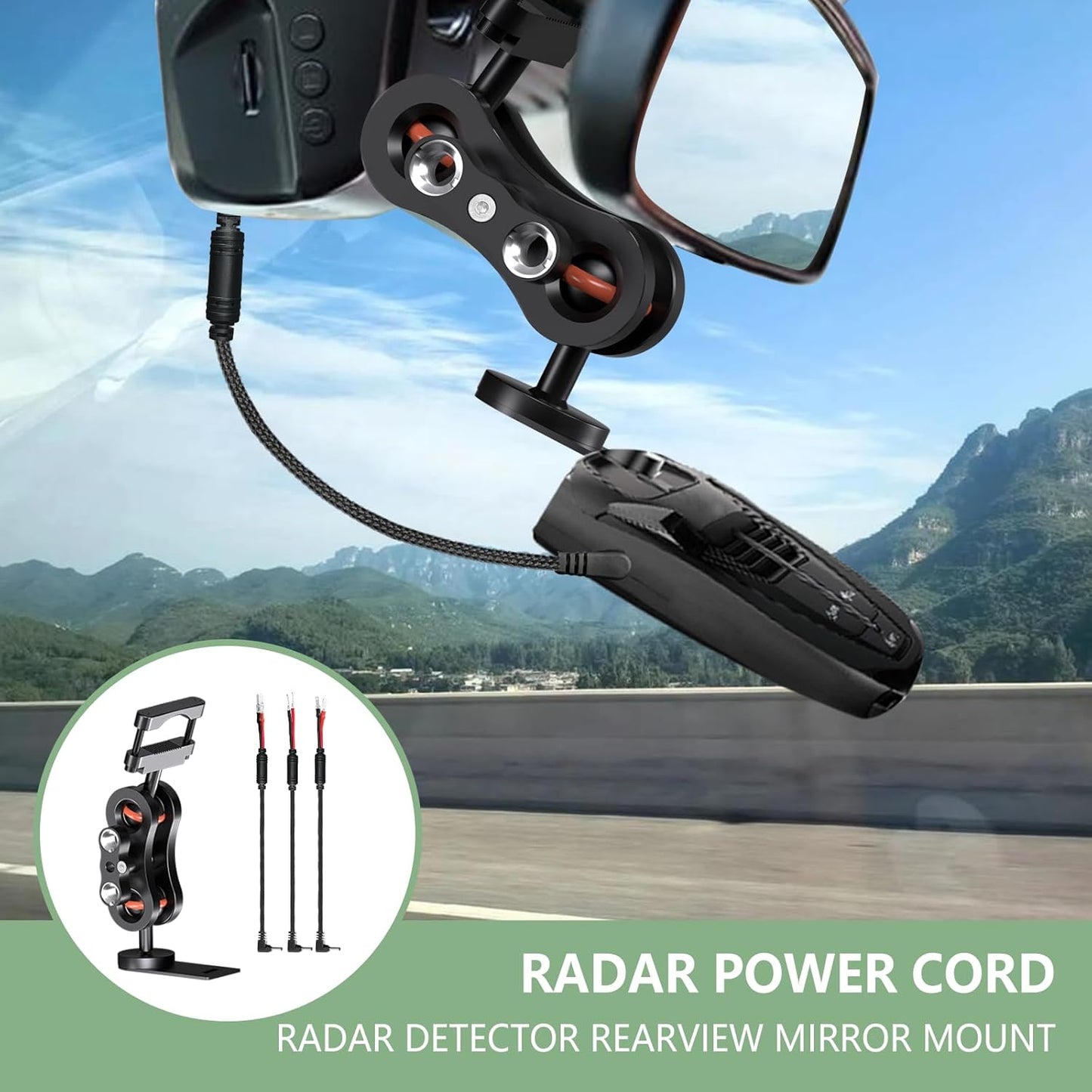 Radar Detector Rearview Mirror Mounting Bracket,13.8" Radar Detector Hard Wire Power Cord Mirror Wire Plug,with Braided Set of 3 (for Cobra Radar)