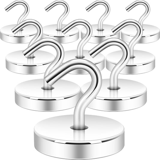 Neosmuk Magnetic Hooks, Cruise Ship Essentials, 120lb+ Heavy Duty Magnetic Hooks for Cruise Cabins, Refrigerator, Grill, Hanging, and Travel | Extra Strong Must-Haves Magnet Hook,Silver, Pack of 10