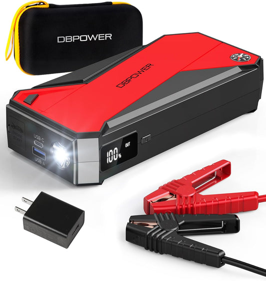 DBPOWER Peak 3000A 18000mAh Portable Car Jump Starter (up to 8.0L Gas, 6.0L Diesel Engine) Battery Booster with Smart Charging Port, Compass, LCD Screen and LED Light (Black/Red)