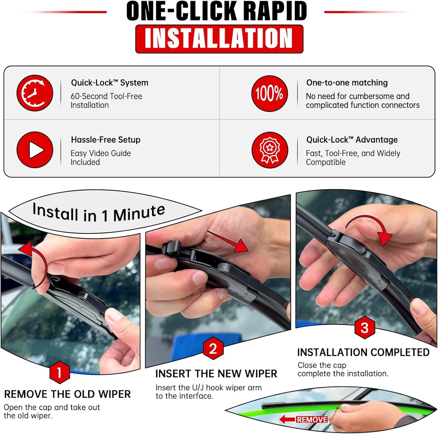 Windshield Wiper Blades Replacement for 2011-2015 Kia Sorento / 2010-2019 Kia Soul Original Factory Quality Front Rear Wipers Blade Set for My Car - 24" 20" 11" (Pack of 3)