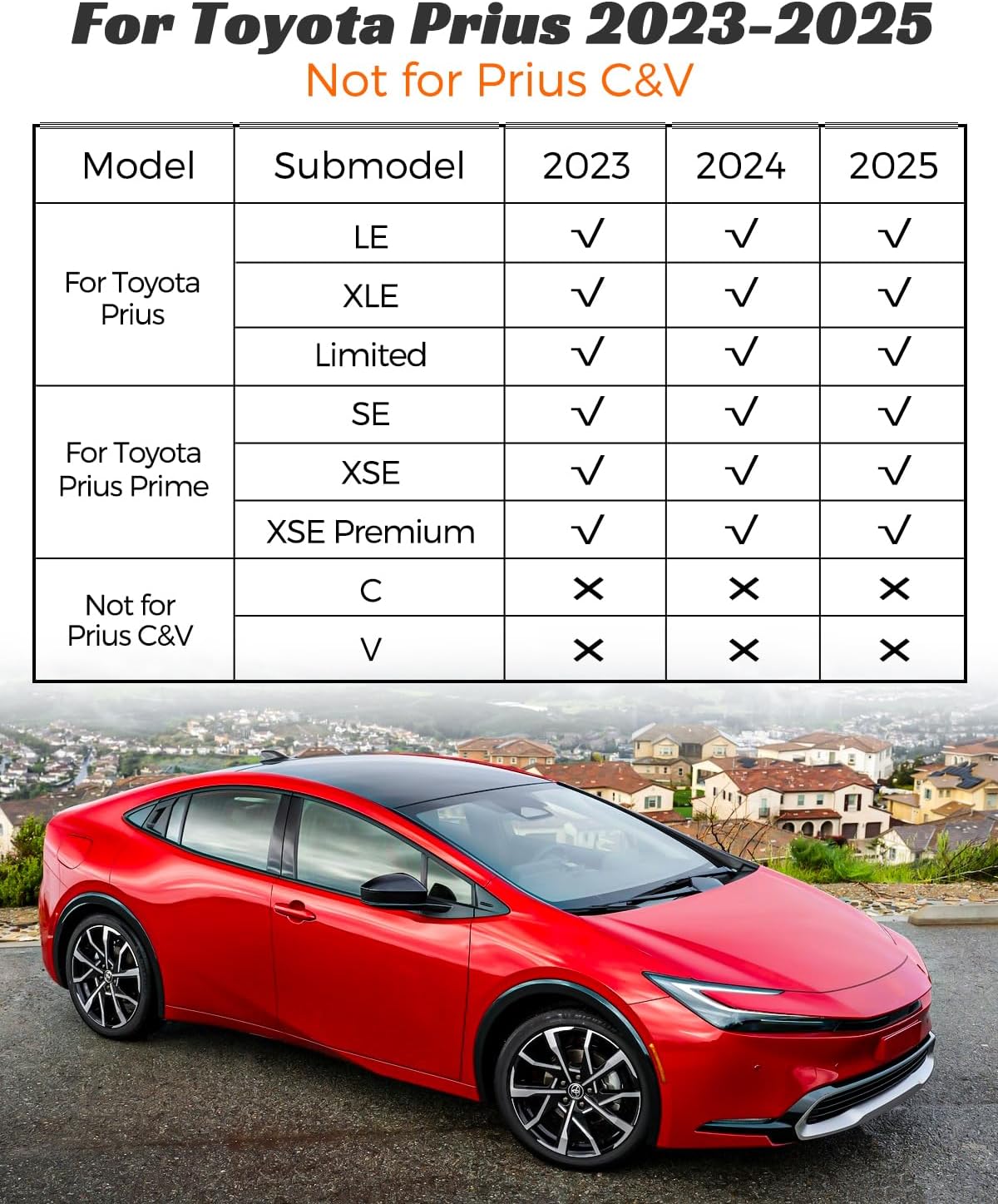 Floor Mats Cargo Liner for Toyota Prius 2023 2024 2025, All Weather Car Floor Mats for 5th Gen pruis 2023-2025, Non-Slip Waterproof Floor Liner Car Accessories for Prius LE XLE Limited Prime
