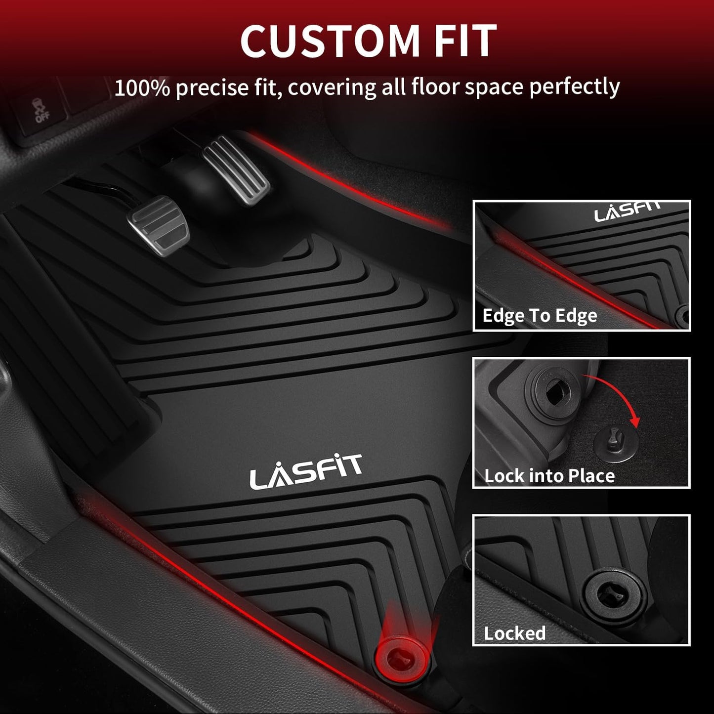 LASFIT Floor Mats for Honda Accord Sedan 2023 2024 2025 2026 (Include Gasoline & Hybrid), All Weather TPE Car Floor Liners,1st & 2nd Row, Black