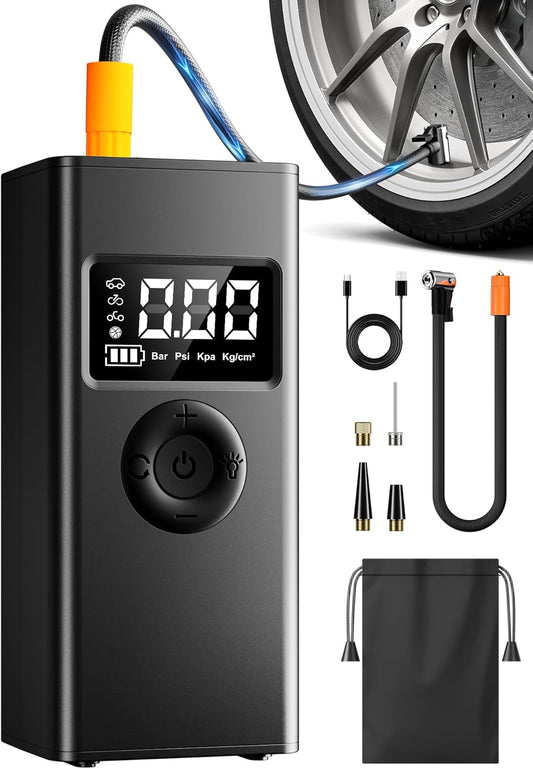 Tire Inflator Portable Air Compressor, 160PSI Air Pump for Car Tires with Digital Pressure Gauge, LED Light and Auto Shut-Off Function, for Car/Motorcycle/Bike/Ball