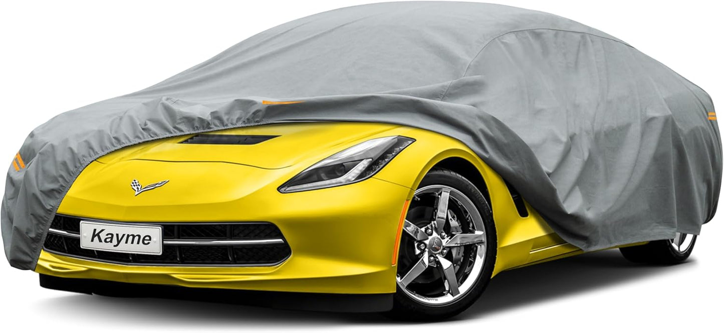 Kayme Heavy Duty Car Cover Waterproof All Weather, Full Exterior Covers Sun Rain UV Protection. Universal Fit Chevrolet Corvette, Acura TSX ILX, Porsche 911, BMW 3 4 Series, Lexus is 250 300 Etc.
