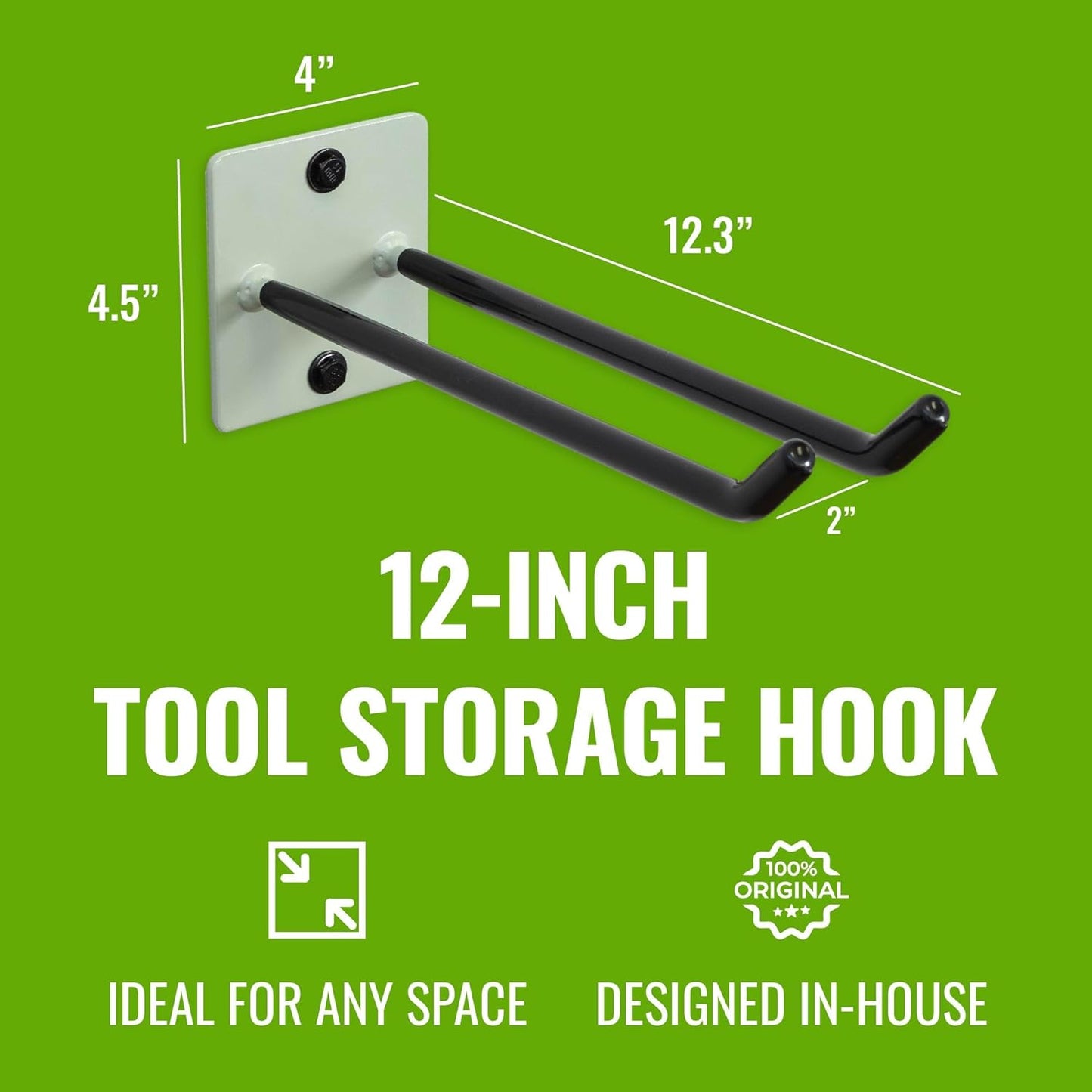 StoreYourBoard Tool Organizer Hook, Wall Mount Garage Storage, Tool Storage for Shovels Rakes Brooms Hoses and More, Rubber-Coated Steel Holds 50 lbs, 12" X 4" X 4.5"
