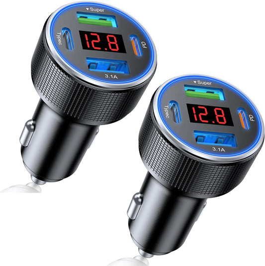 USB C Car Charger, Car Accessories for iPhone Aluminum Alloy Type C Car Charger Adapter Cigarette Lighter USB Charger Fast Charging for iPhone 16 15 14 13 Samsung Galaxy Google iPad Android