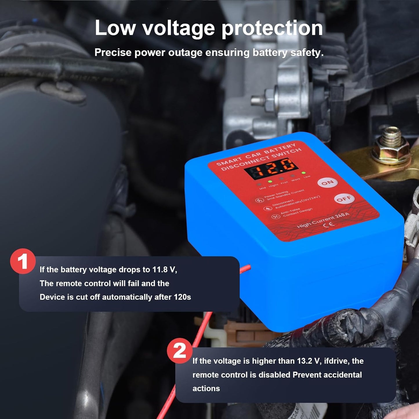 Kill Switch for Car-Remote Battery Disconnect Switch 12V,Upgrade Smart Voltage with LED Screen,Smart Voltage Car Kill Switch for Vehicle, RV, ATV, Truck, Boat (Blue)