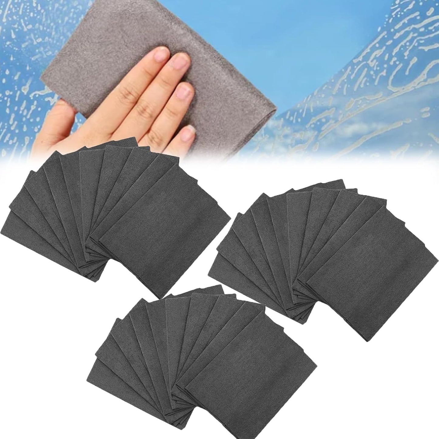 FETNHU Non-Woven - Super Absorbent 11.8" x 11.8" Lint-Free Cleaner, Reusable Thickened Magic Cleaning Cloth, Multipurpose Magic Cloths for Cleaning Glass, Cars, Kitchen, Window, Mirrors (30PCS-Black)