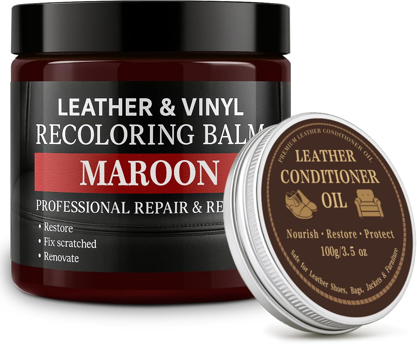 Leather Color Restorer, Leather Recoloring Balm, Scratch Remover, Leather Dye, Leather Paint with Leather Conditioner, Leather Repair Kit for Furniture Couches Car Seats Shoes, Maroon