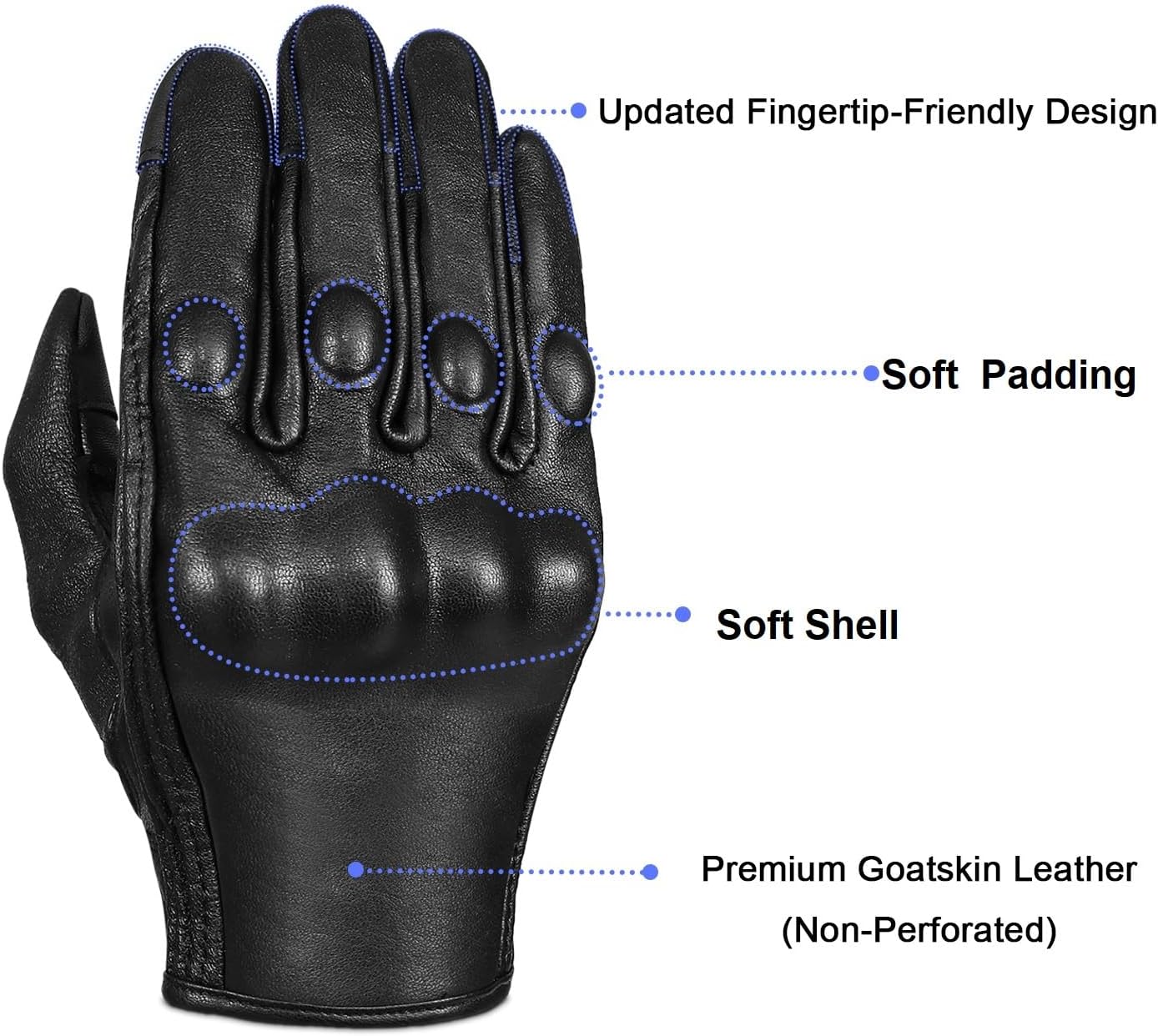 Full Finger Goat Skin Leather Touch Screen Motorcycle Gloves Men/Women S,M,L,XL,XXL (Non-Perforated, XL)